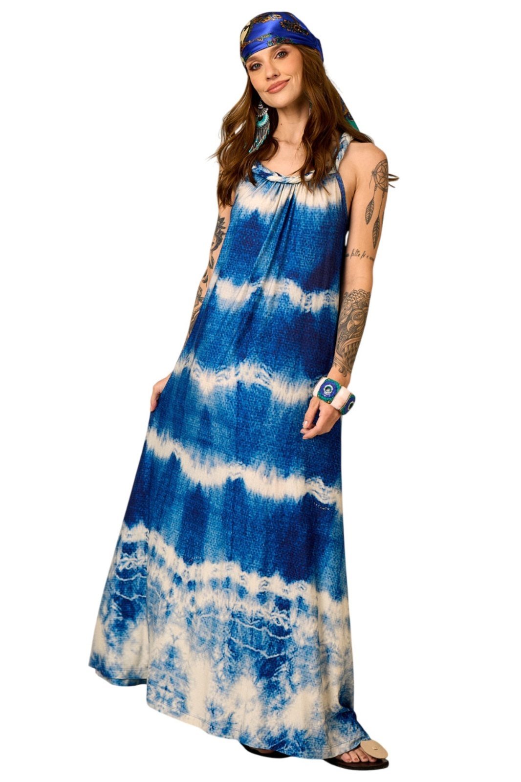 Vestido Longo Nadador Azul Tie Dye Estampa Digital Yacamim D7 – Estampado