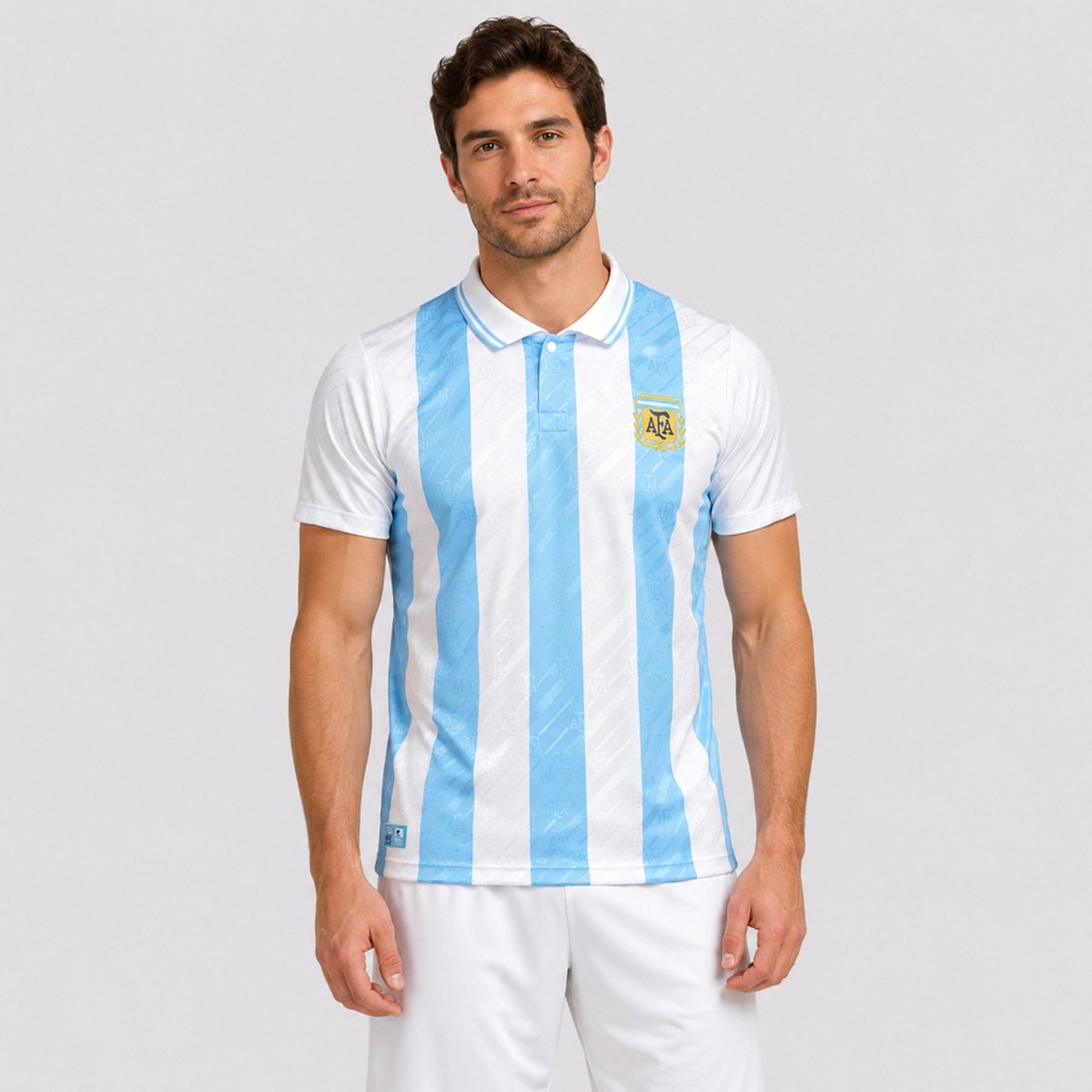 Camisa Argentina Retrô 1994 Listrada Branco e Azul