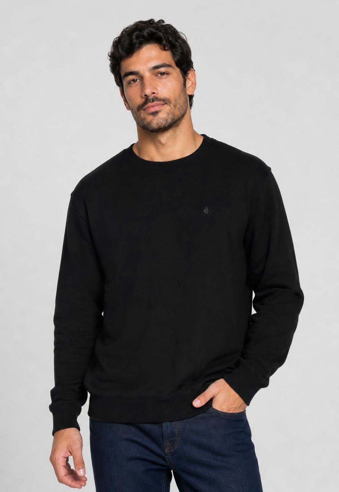 Blusa de Moletom Masculina Volcom Gola Redonda Preta