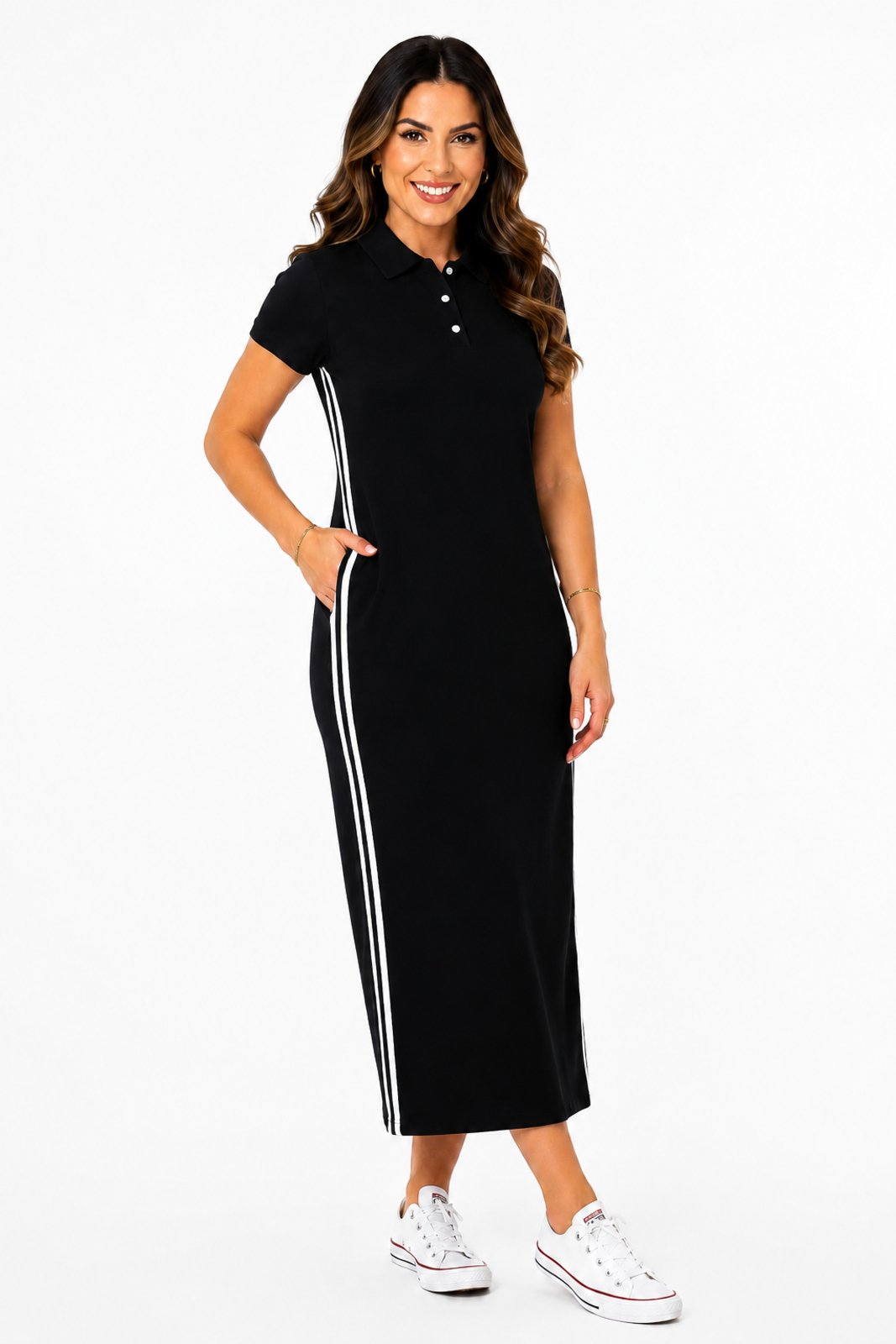 Vestido Midi D Bell Outlet Fashion Moletinho Polo Preto