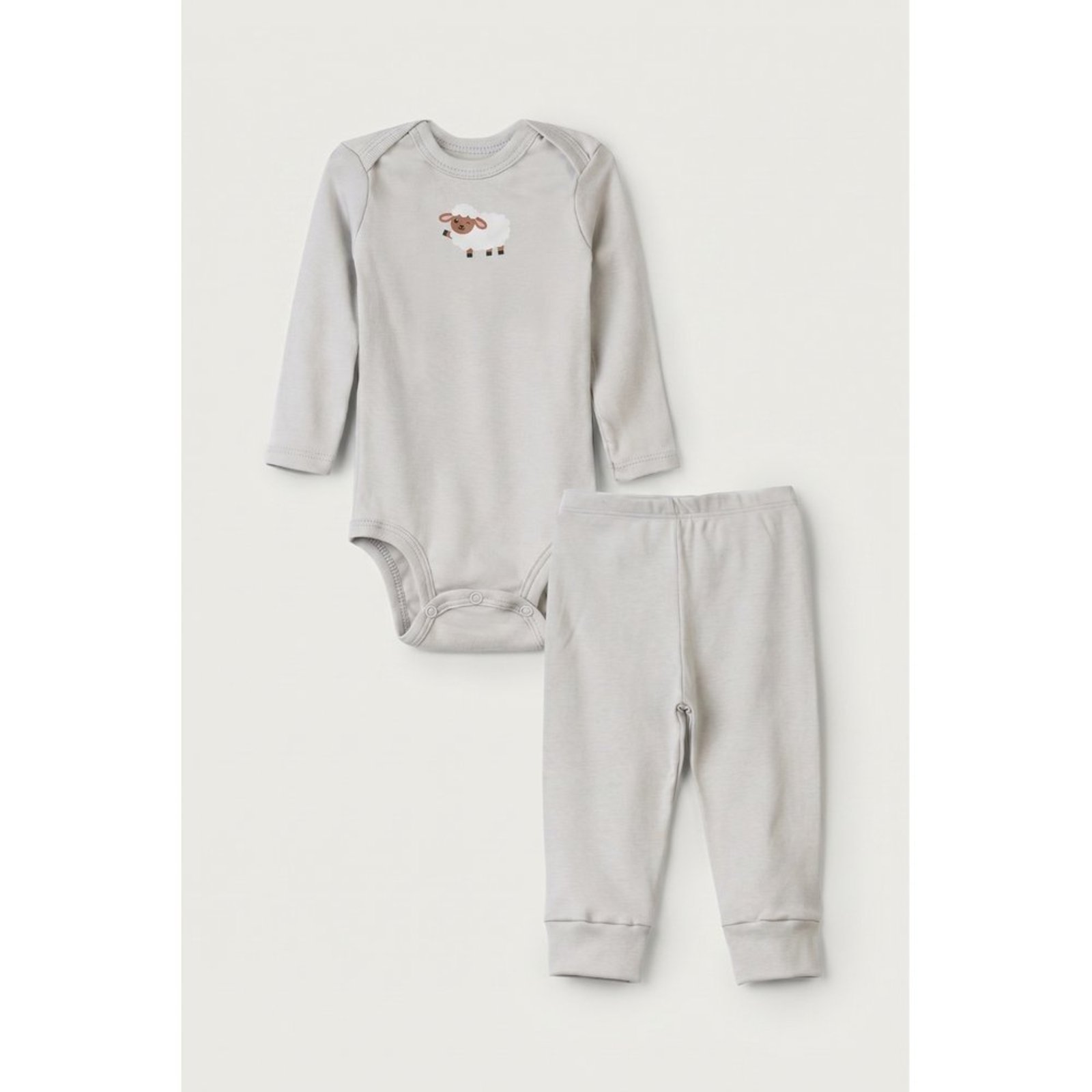 Infantil - Conjunto Body Longo e Calça do Papai Cinza Ovelha