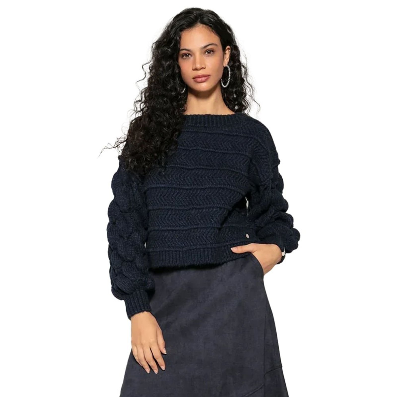 Blusa Feminina Biamar Mangas Em Ponto Gota Marinho