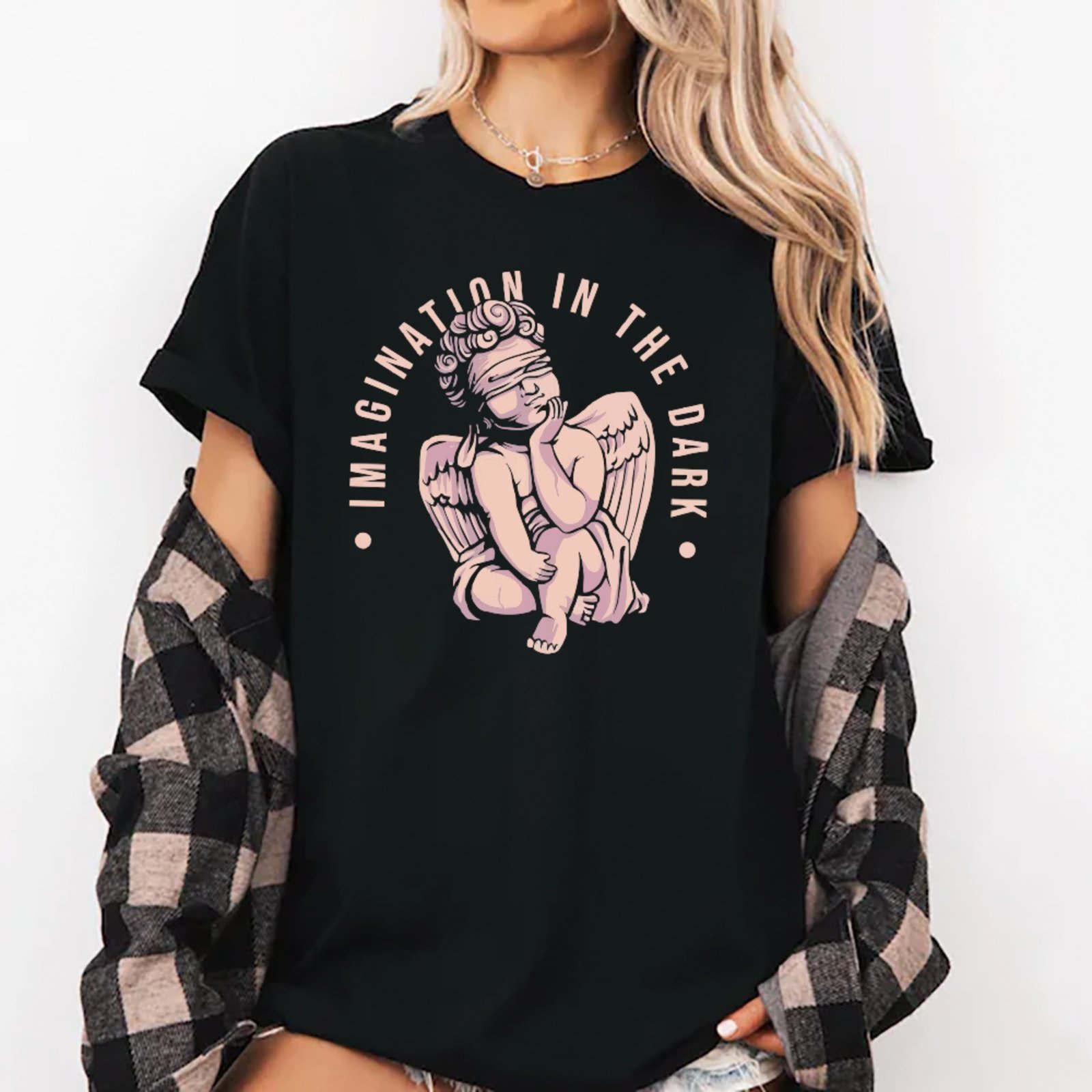 Vista 2 Camiseta Ousy Unissex Imagination in The Dark Visual Impactante Streetwear Oversized marrom ousy marrom