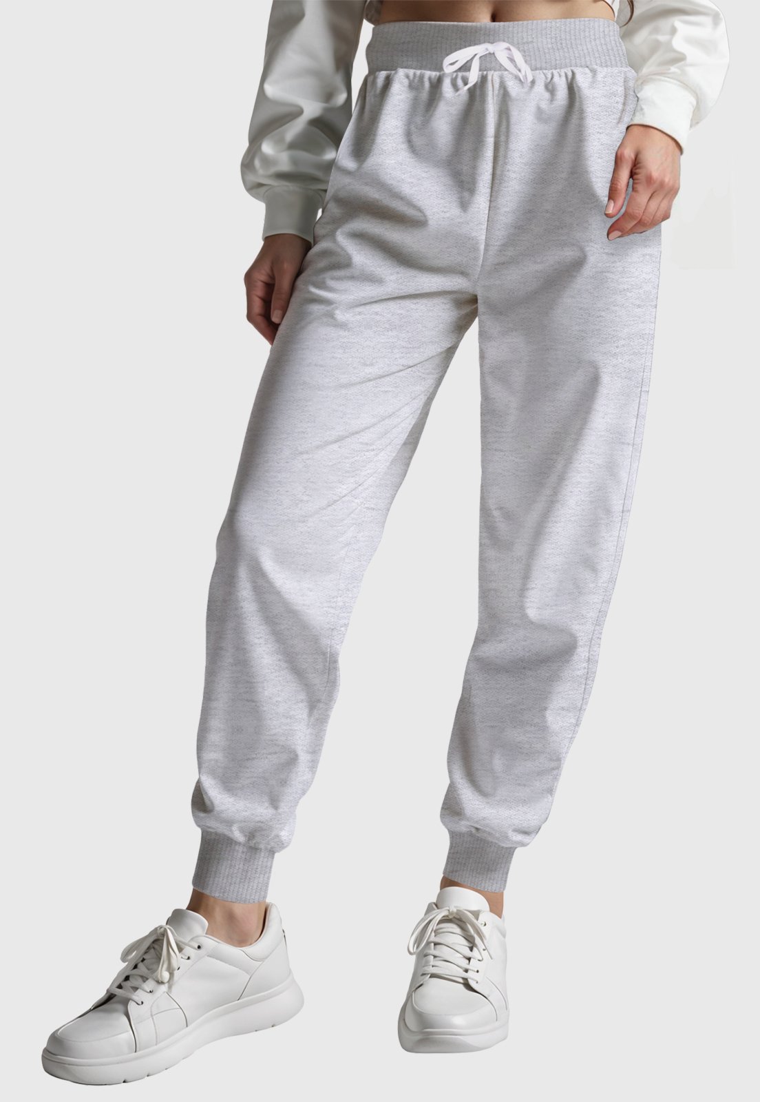 Vista 2 Calça Feminina Moletom Slim Conforto Flanelado Cintura com Cordão Benellys cinza Benellys cinza