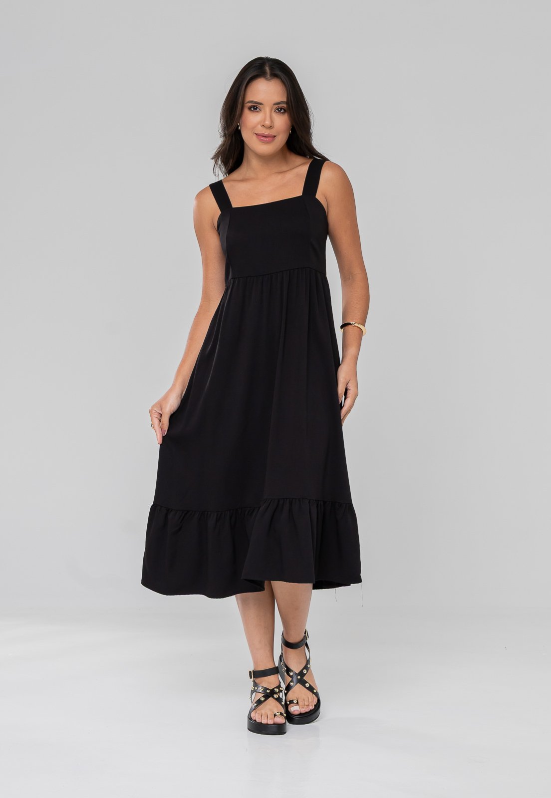 Vestido Aura Tuane Sarjado Liso Preto