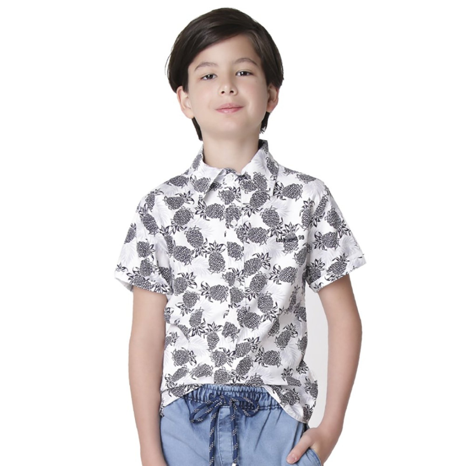 Infantil - Camisa Juvenil Look Jeans Abacaxi Branca