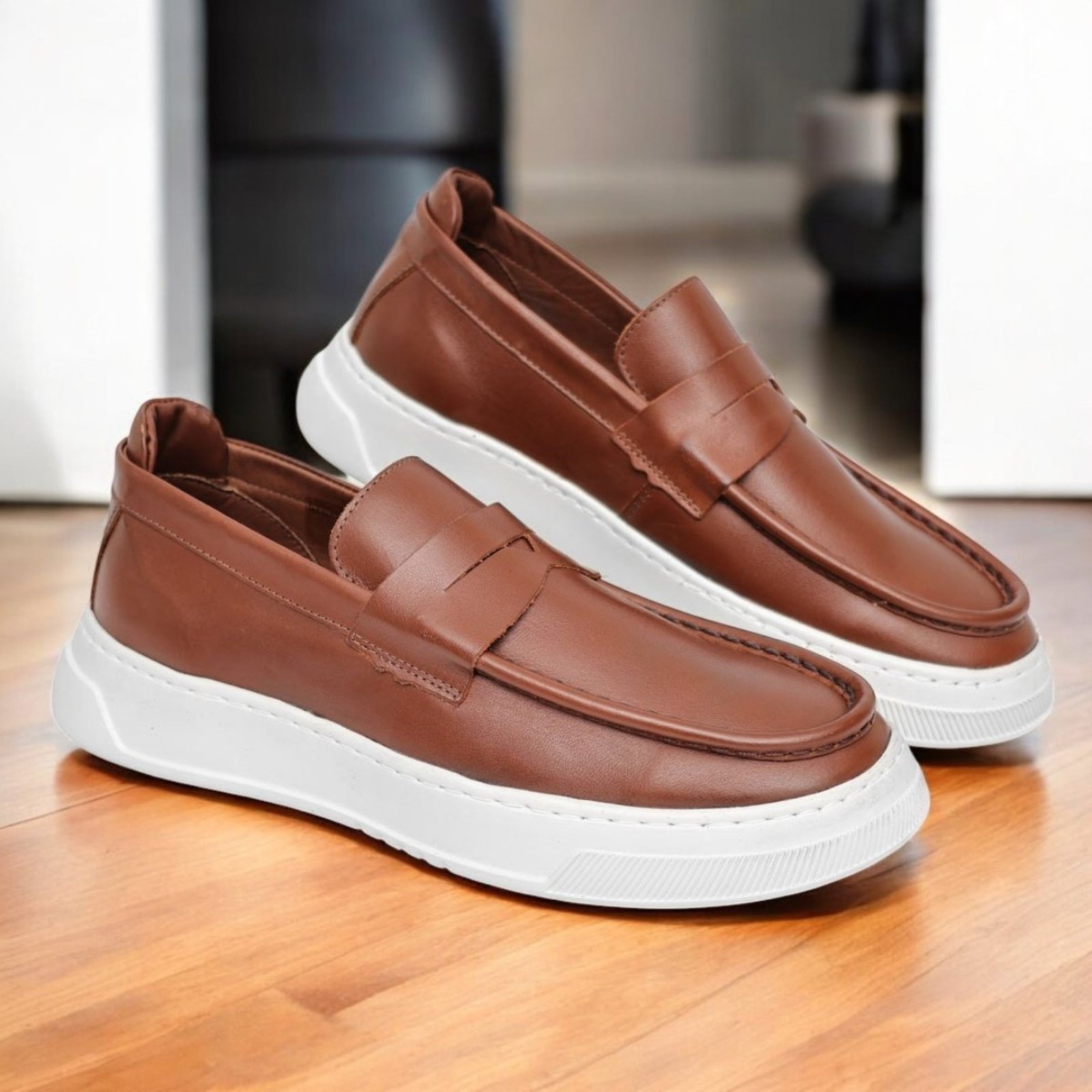 Sapato Mocassim Slip On Casual Masculino Mr Light Couro Premium Castor