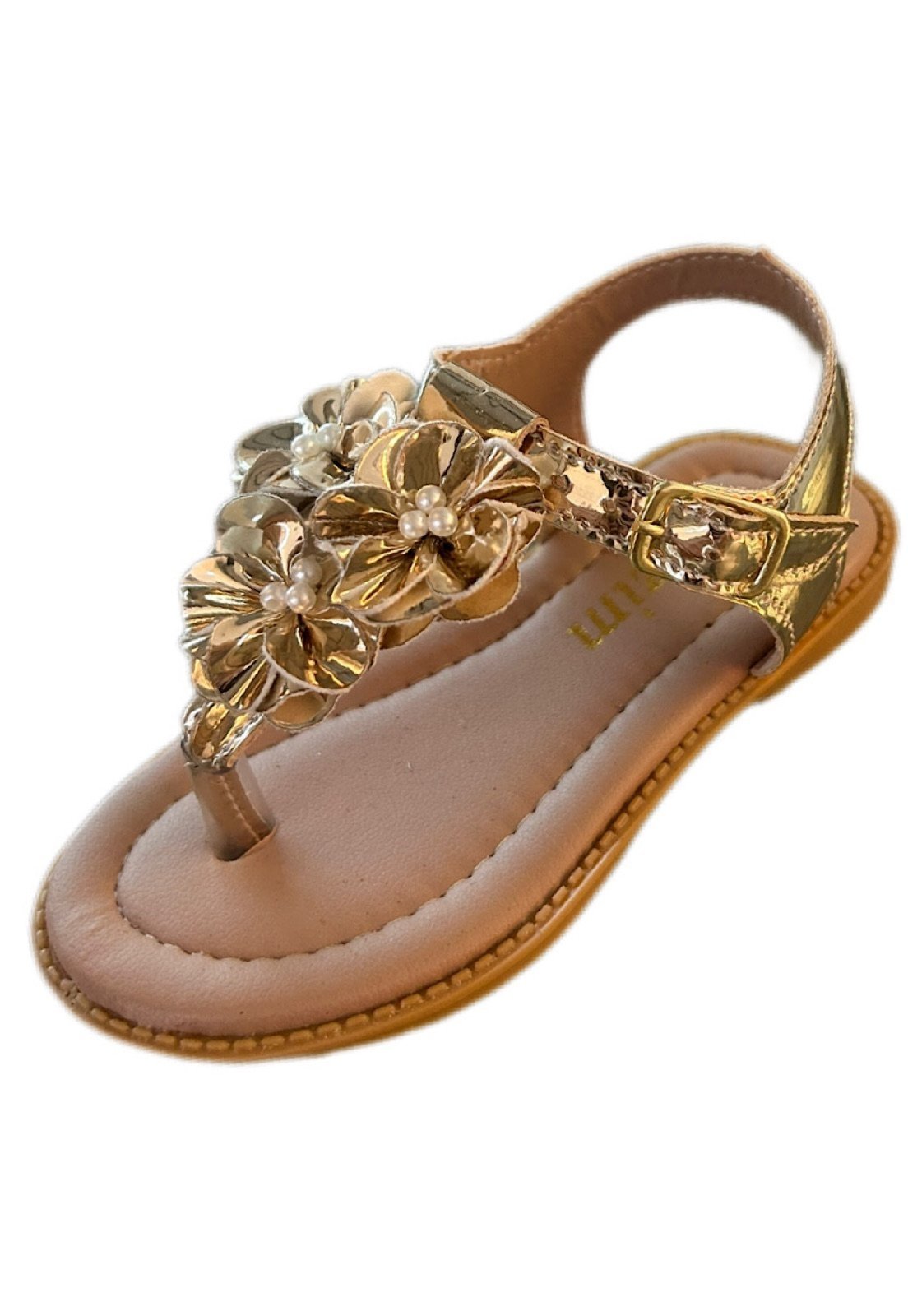 Infantil – Sandália menina infanil Solzim de dedinho tres Flores dourada