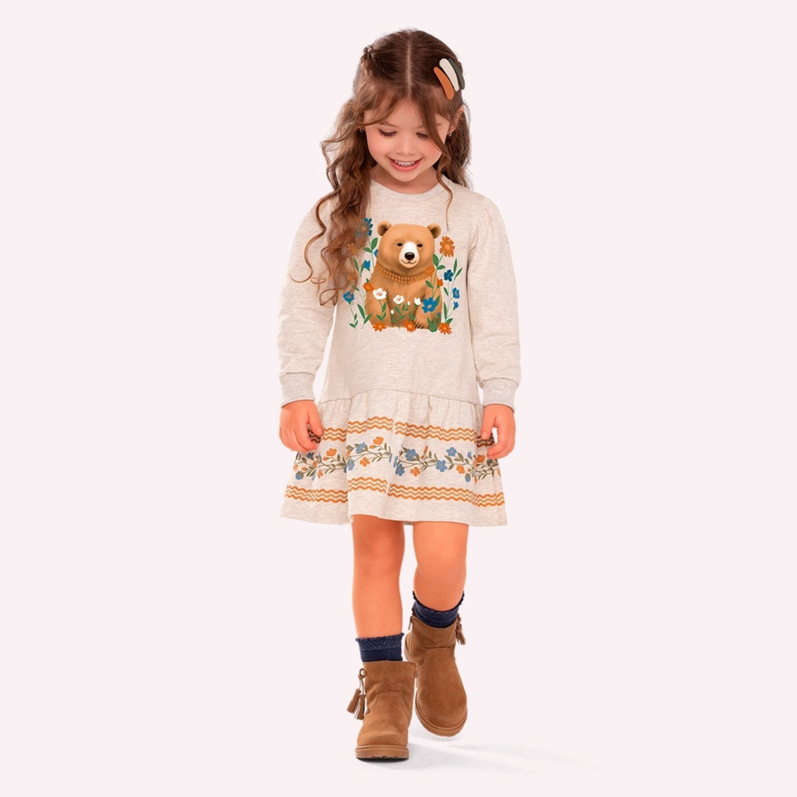 Infantil - Vestido Menina Ursinho Nanai