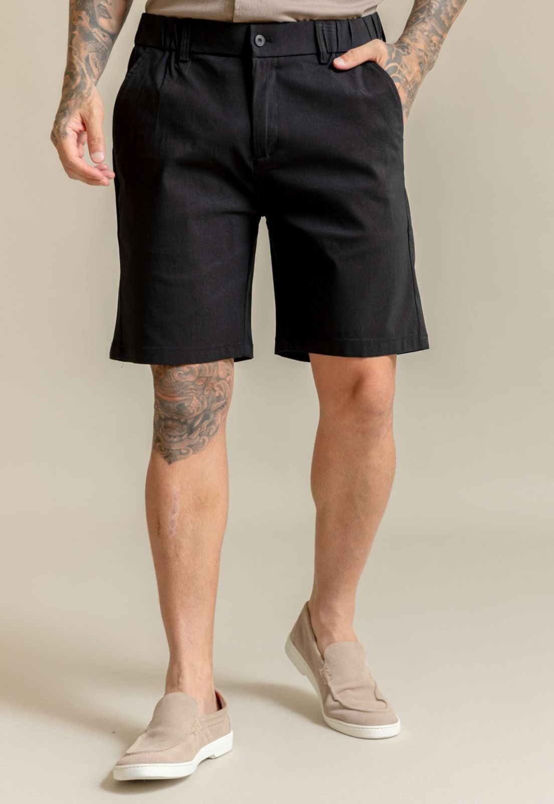 Bermuda Alfaiataria Masculina Slim Color Dialogo Preto