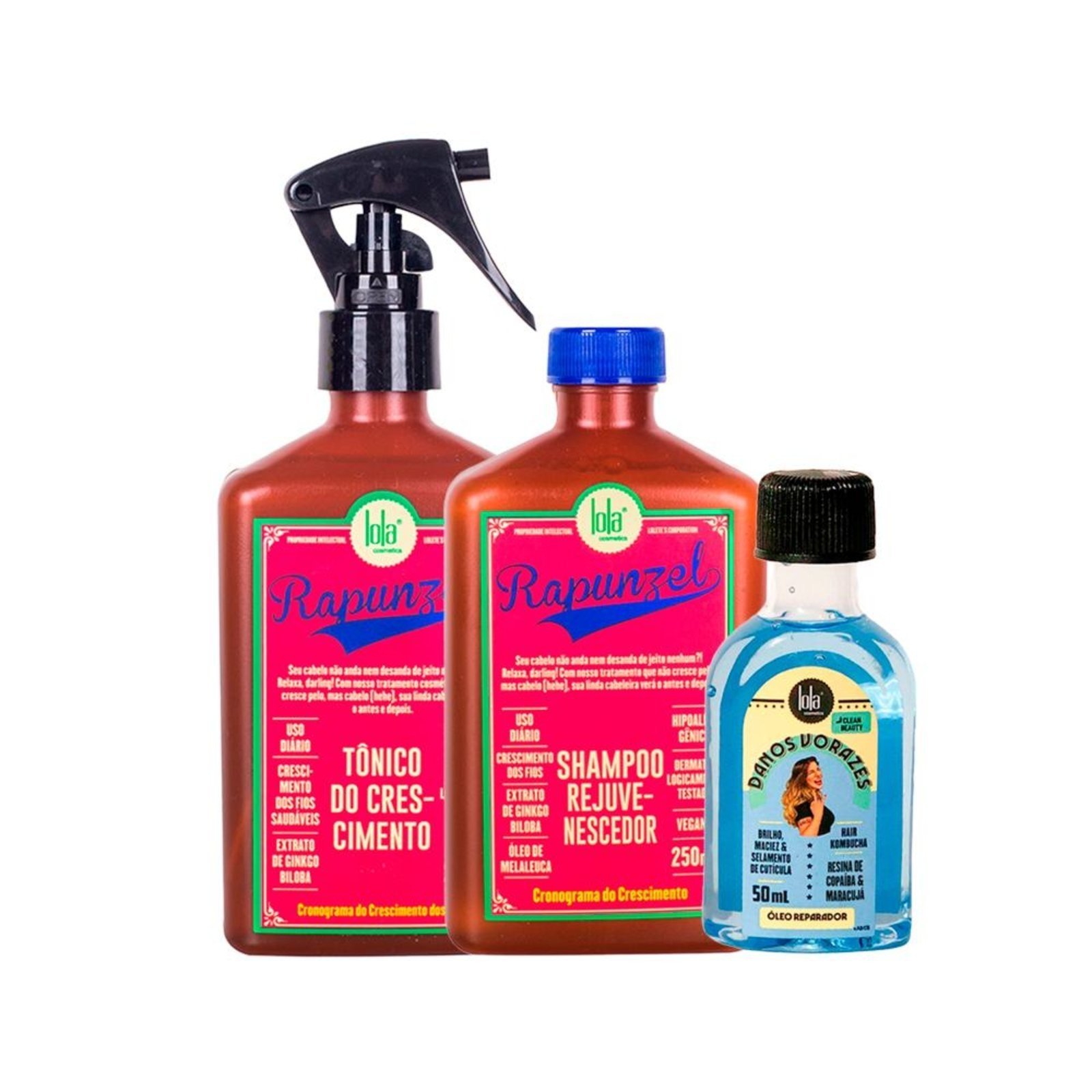 Kit Lola From Rio - Óleo Danos Vorazes 50ml + Shampoo Rapunzel 250Ml+ Tônico Rapunzel 250ml