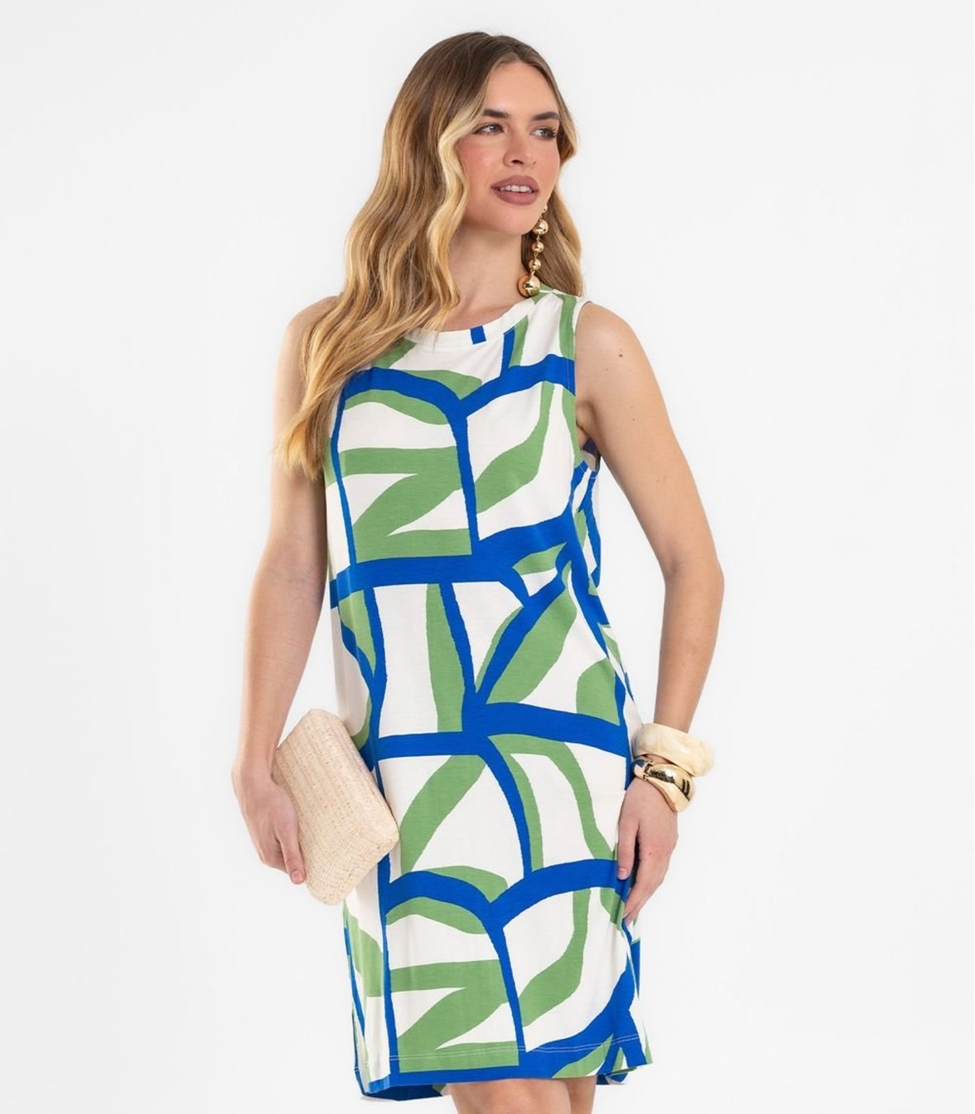 Vestido Feminino Estampado Viscotorcion Rovitex Azul