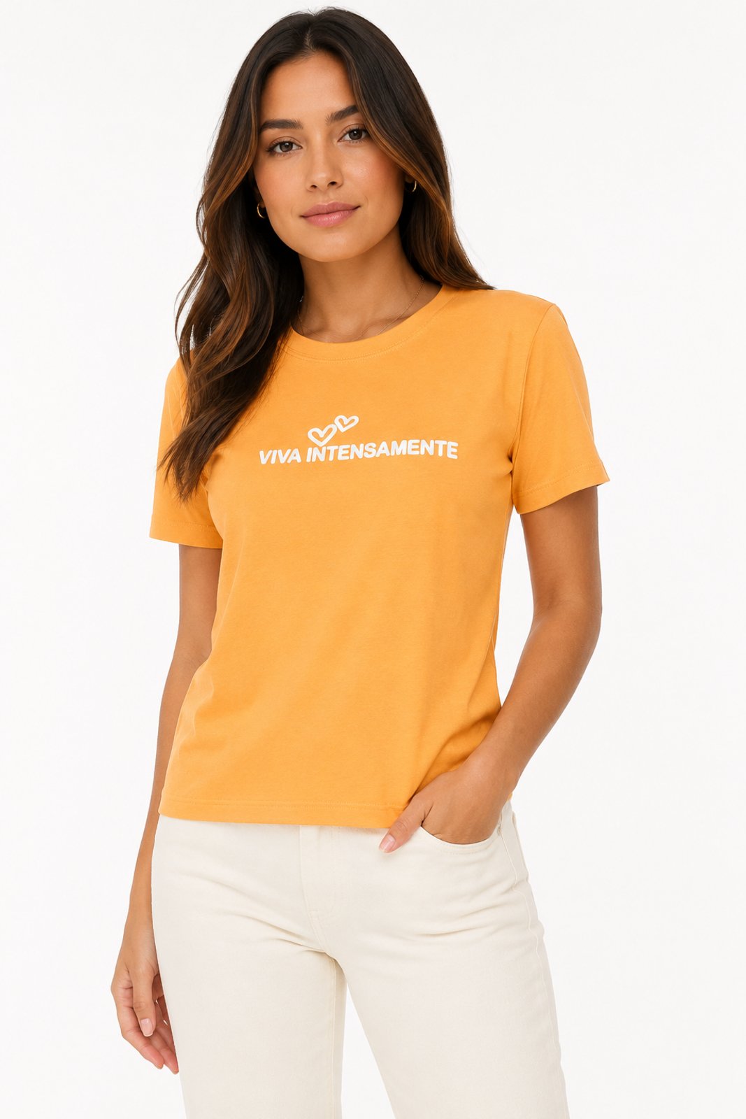 T-shirt Feminina D Bell Outlet Frase Laranja