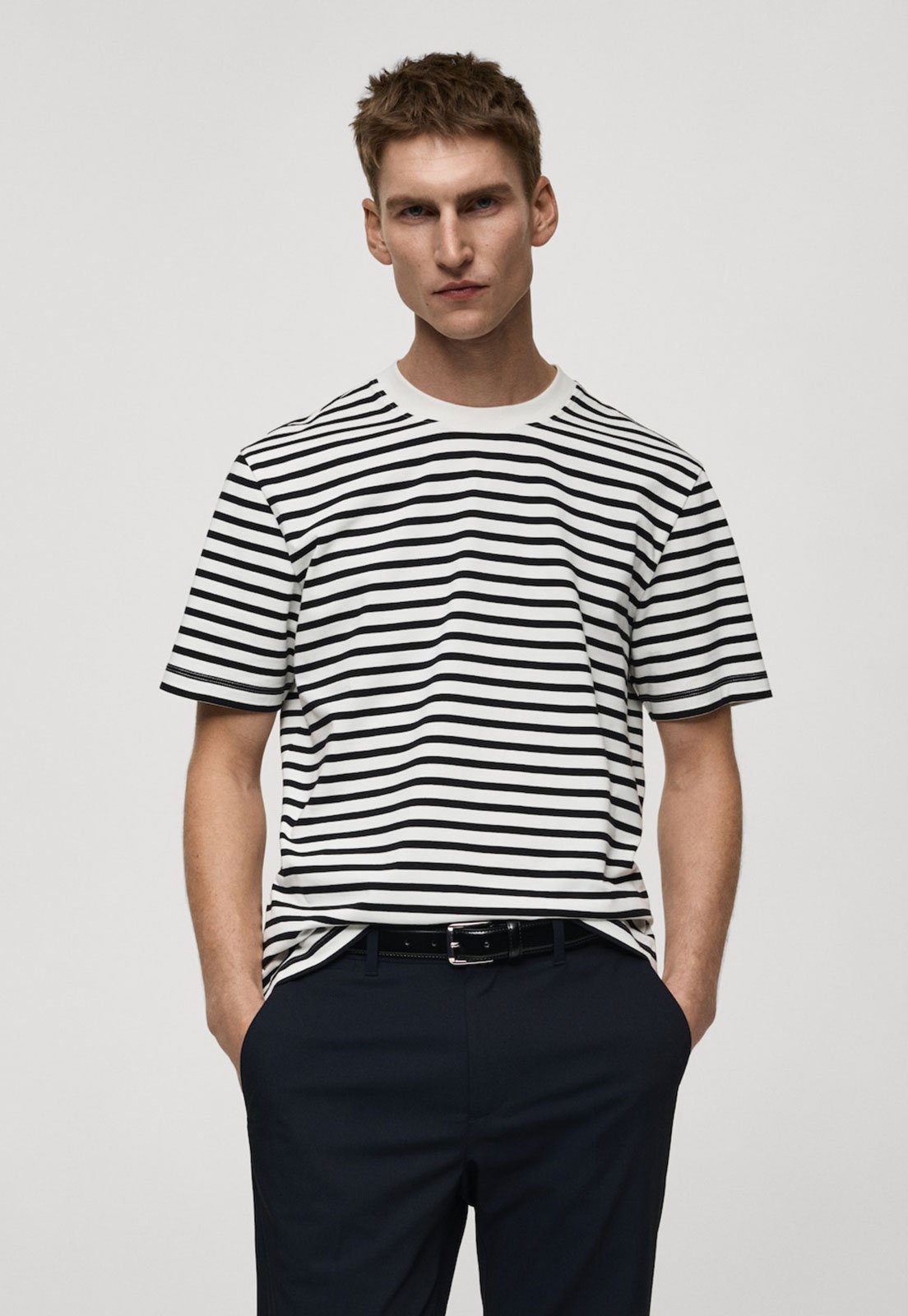 Camiseta Mango Regular Listrada Off-White