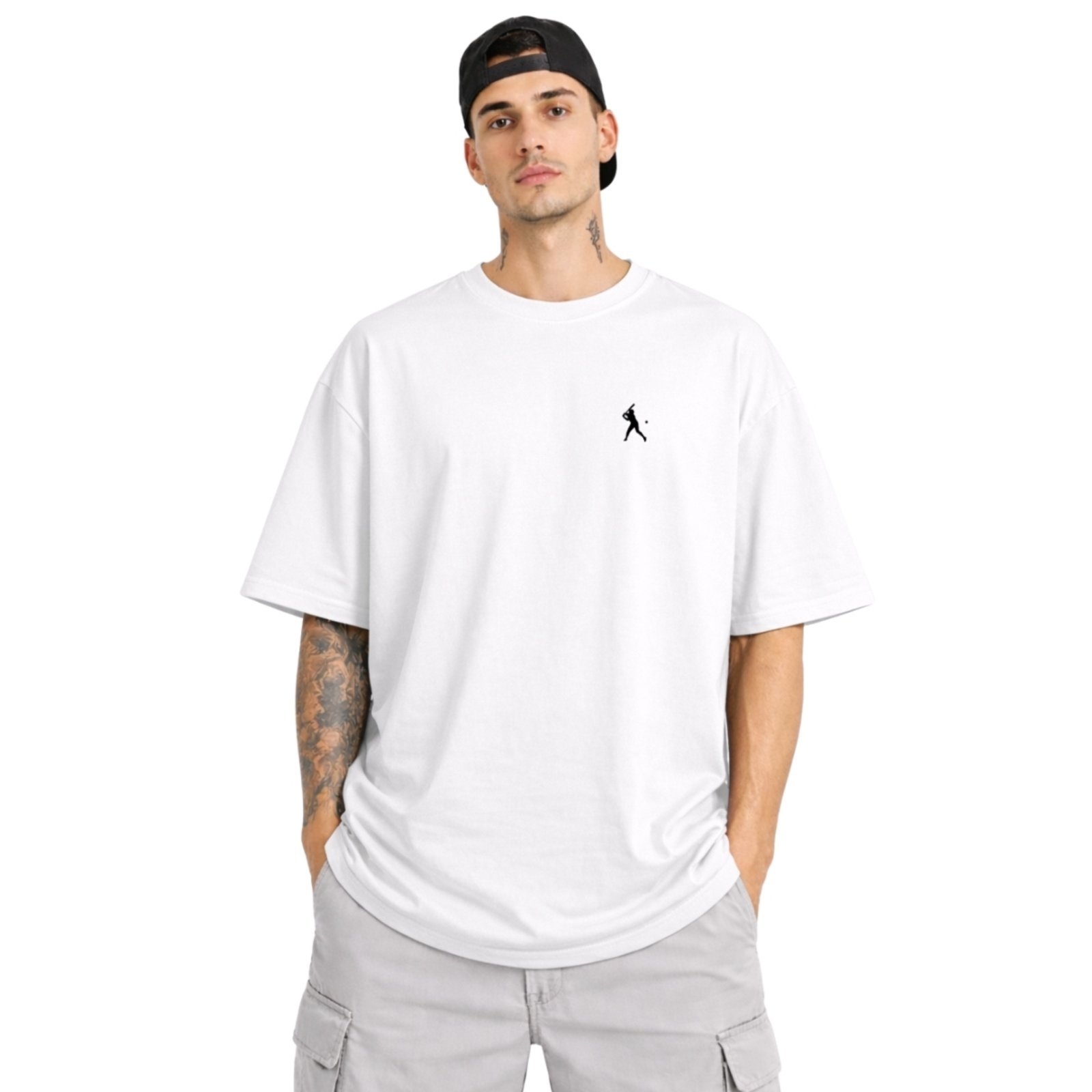 Camiseta Oversized de Algodão Masculina Ideal para Academia e Esportes Gola Redonda Estampado