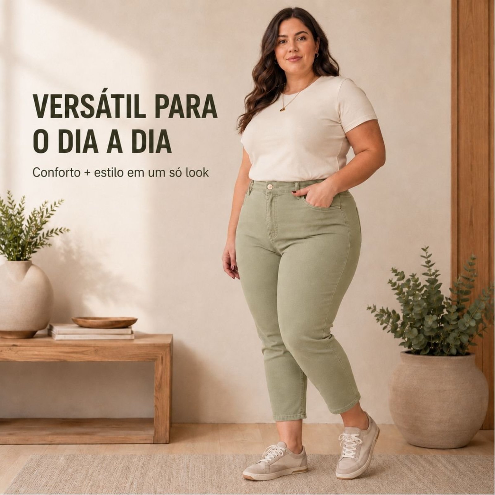 Calça Capri Verde Oliva Sarja Feminina Alleppo Jeans