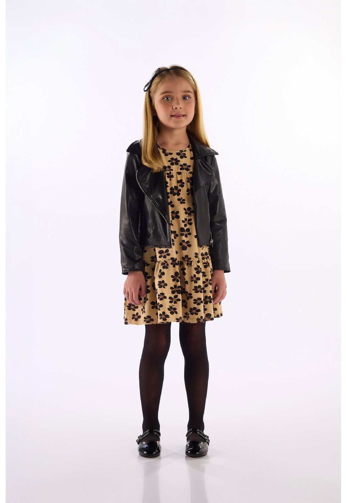 Infantil - Vestido Manga Longa Cotton Floral Quimby Bege
