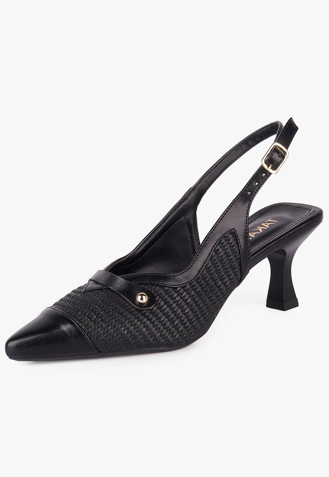 Scarpin Feminino Takata Salto Taça Fino Slingback Rafia Trama Preto