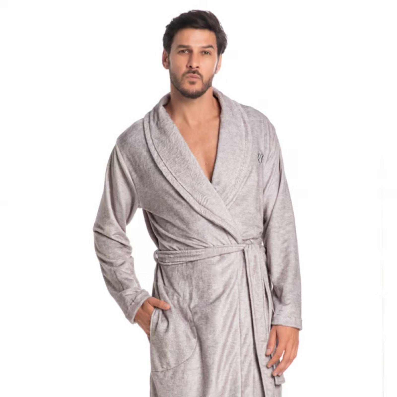 Roupao Robe Fleece Adulto Daniela Tombini Leo Cinza