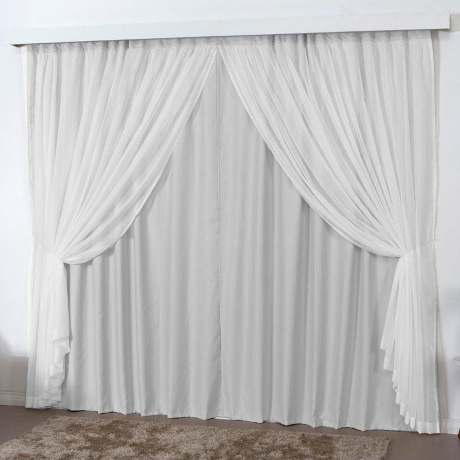 Cortina Mirage 4 Mts Sala Quarto Blackout Voal Trilho Suisso - Gelo - 100% Poliéster