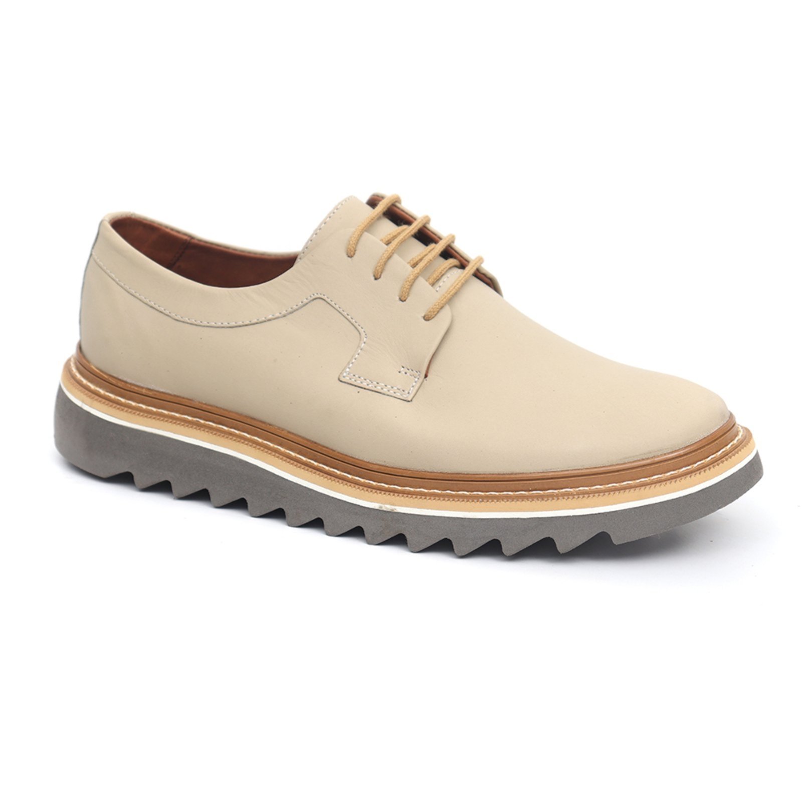 Sapato Oxford Masculino Derby Tratorado Mr Light Couro Nobre Nobuck Bege
