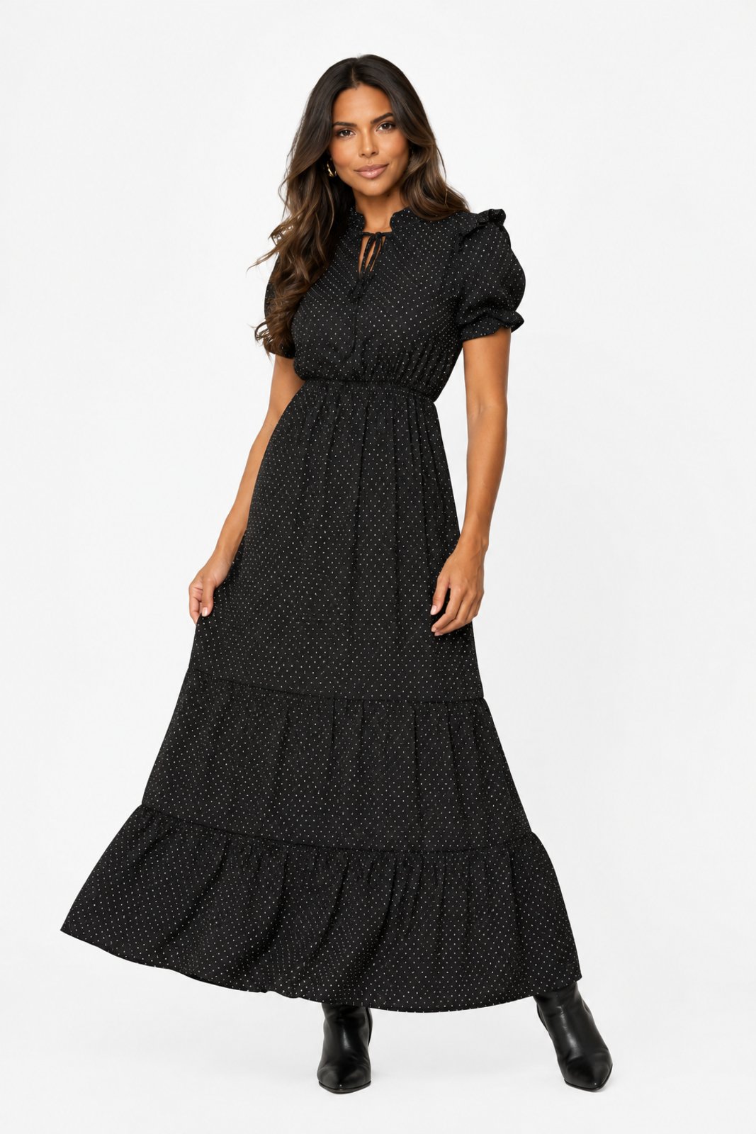 Vestido Midi D Bell Outlet Fashion Poá 3 Marias Preto