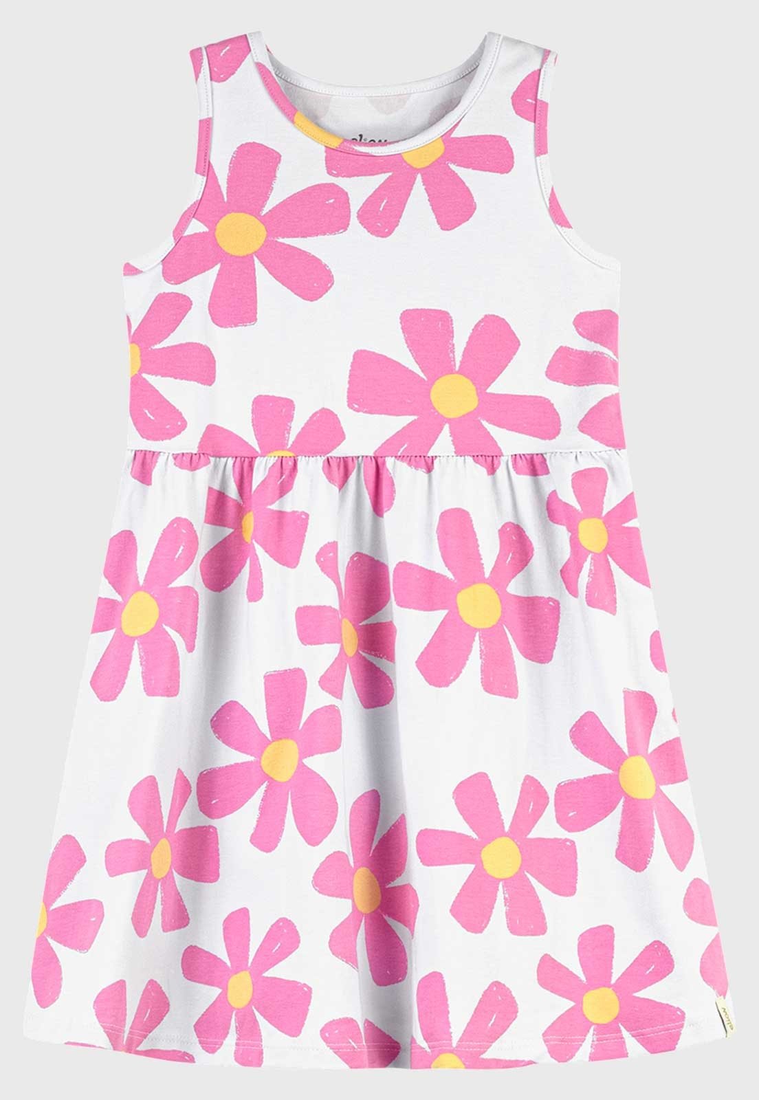Infantil - Vestido Elian Estampado Curto Flores Branco