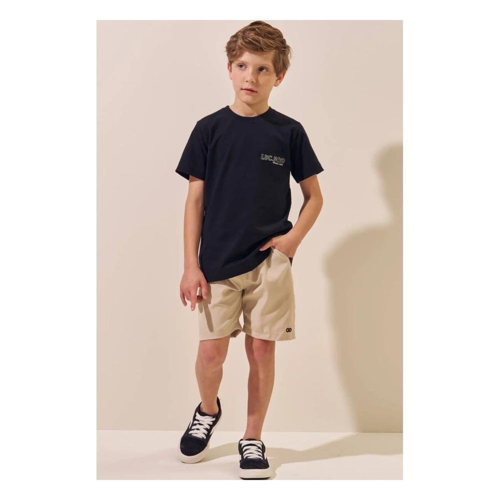 Infantil - Conjunto Camiseta Bermuda LucBoo Preto Bege 10 Preto