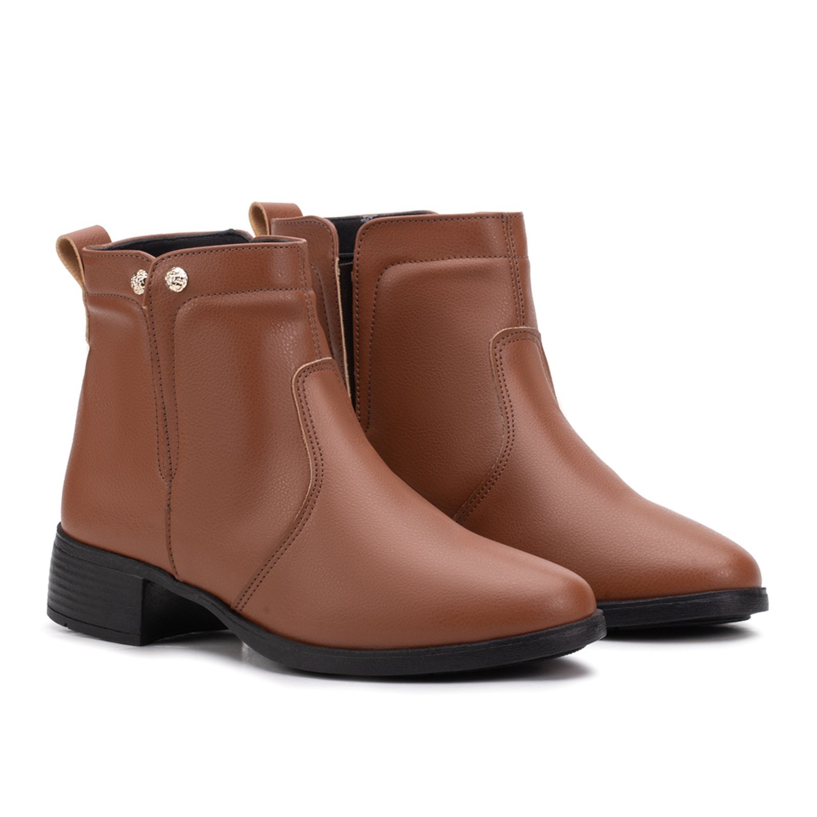 Bota Cano Curto Feminina Calce Fácil Montaria Caramelo Estilo Shoes