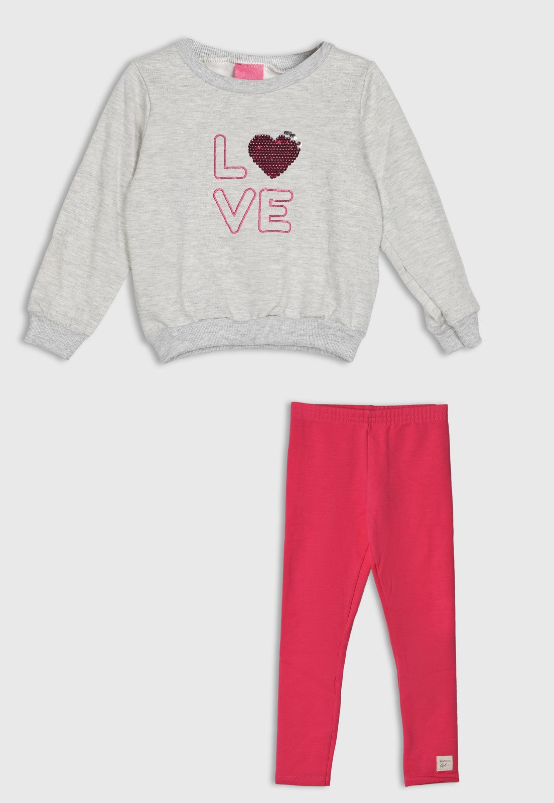 Infantil - Conjunto Longo Kamylus Paetê Love Rosa