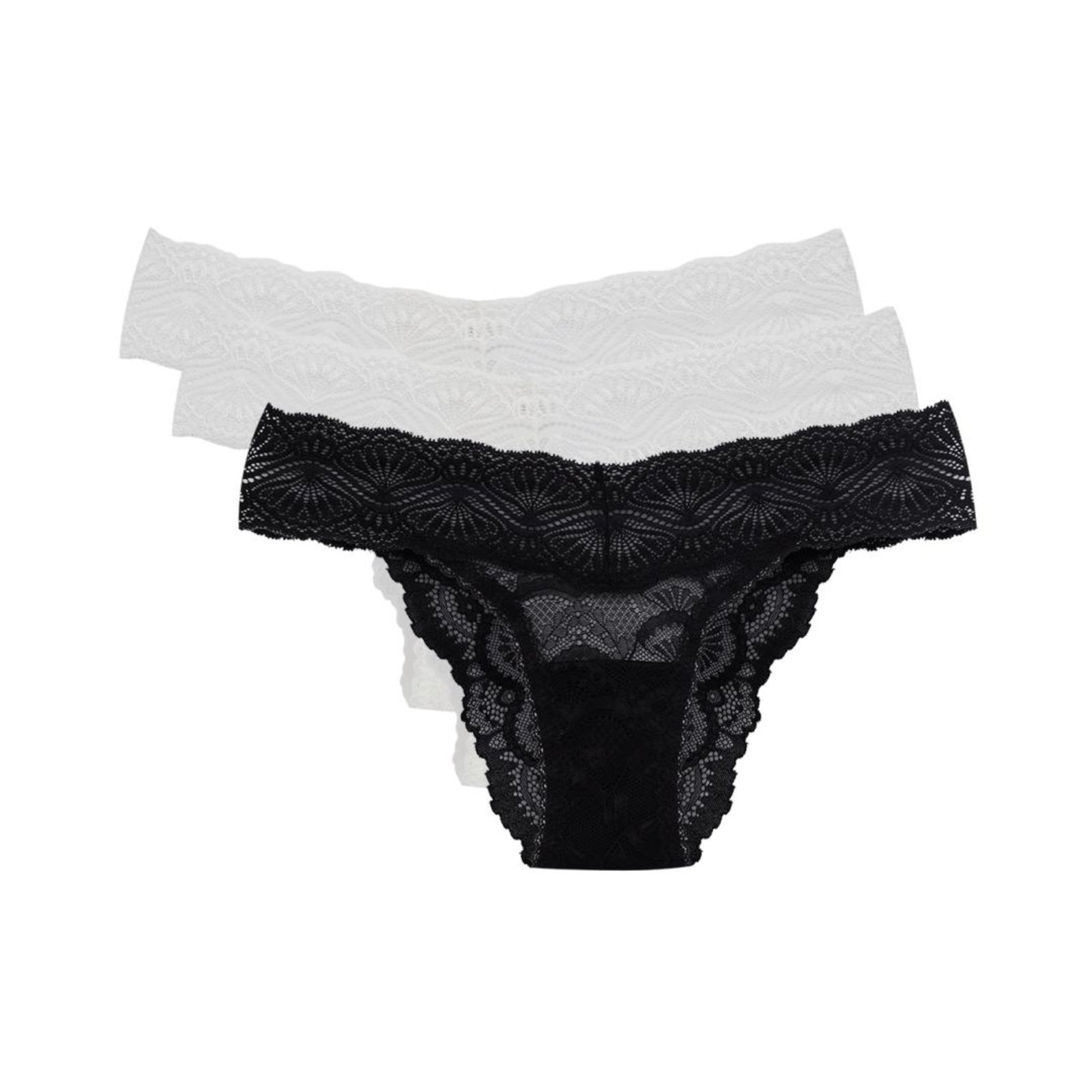 Kit 3 Calcinhas Biquíni Renda Shiny Love Branco/Preto