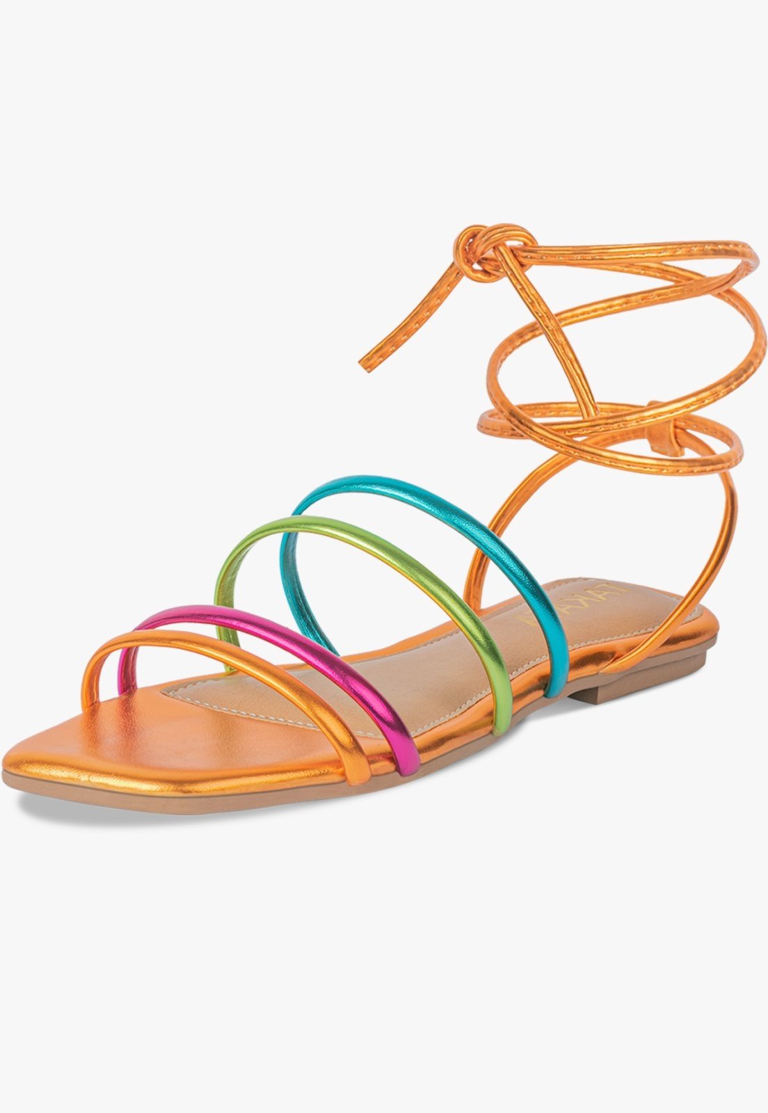 Sandália Feminina Rasteirinha Tiras De Amarração Leve Confortável Moda Multicolorido