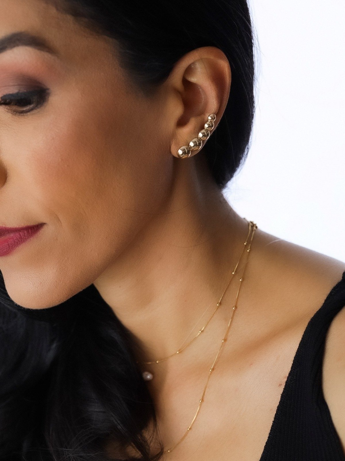 Vista 3 Brinco Ear Cuff Esferas Banhado a Ouro 18k Alexandra Michelassi Semijoias dourado Alexandra Michelassi Semijoias dourado