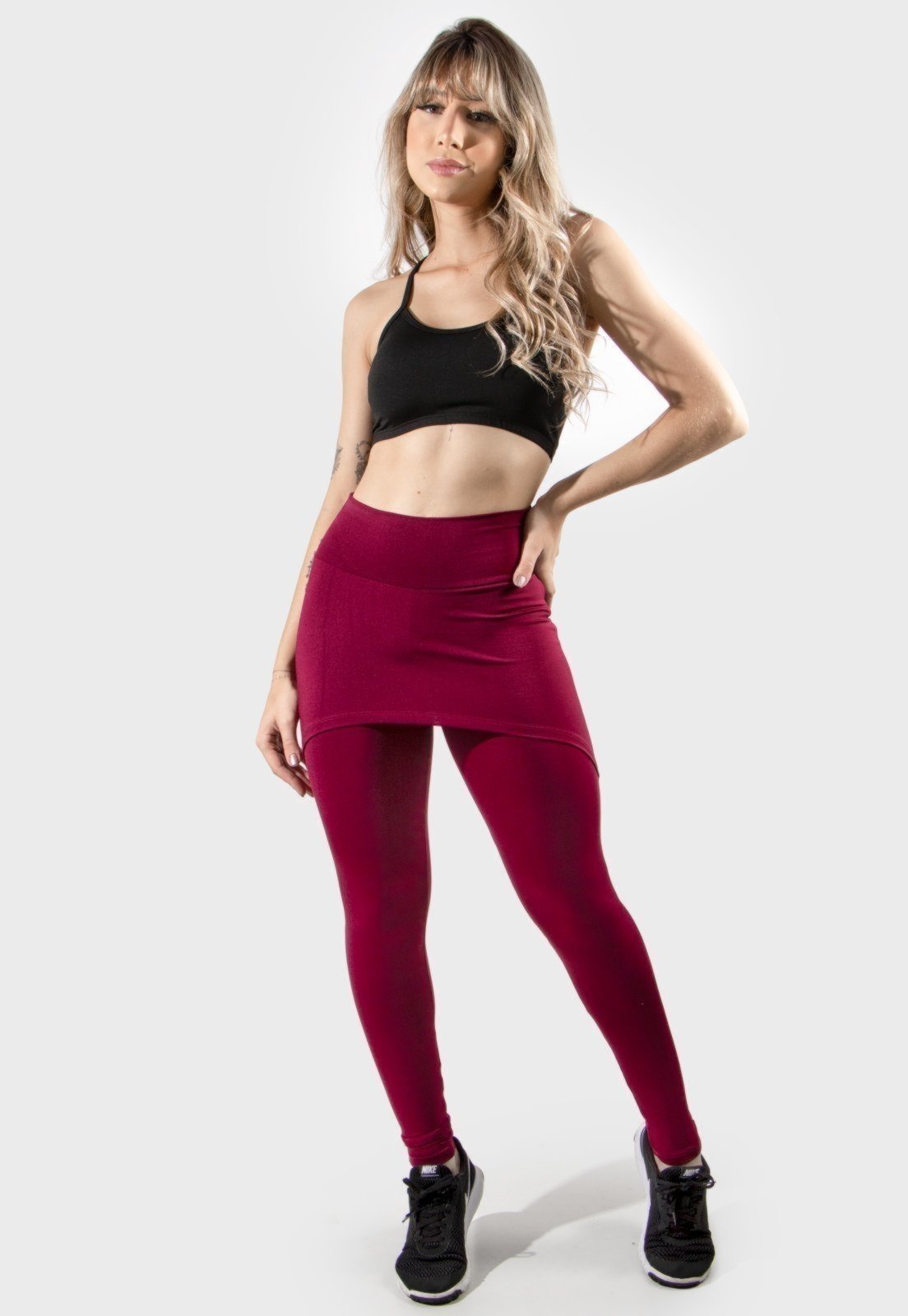 Calça 4 Estações Legging Saia Lisa Feminino Academia Fitness Malhar Vinho