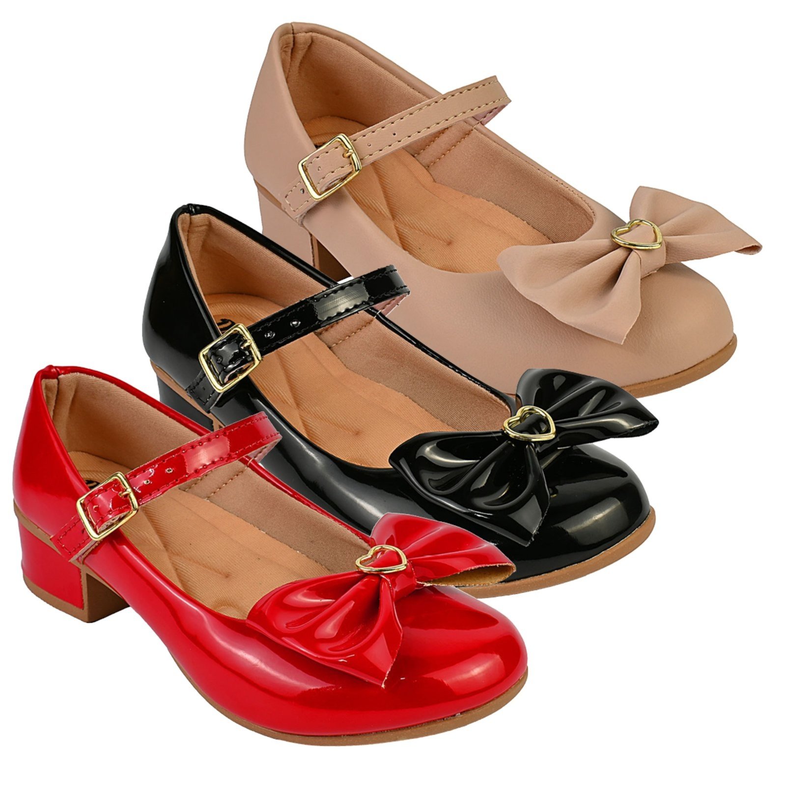 Infantil - Kit Com 3 Pares Sapatilha Feminina De Menina Boneca Do 28 Ao 36 101 - PRETO E VERMELHO E NUDE FOSCO 500