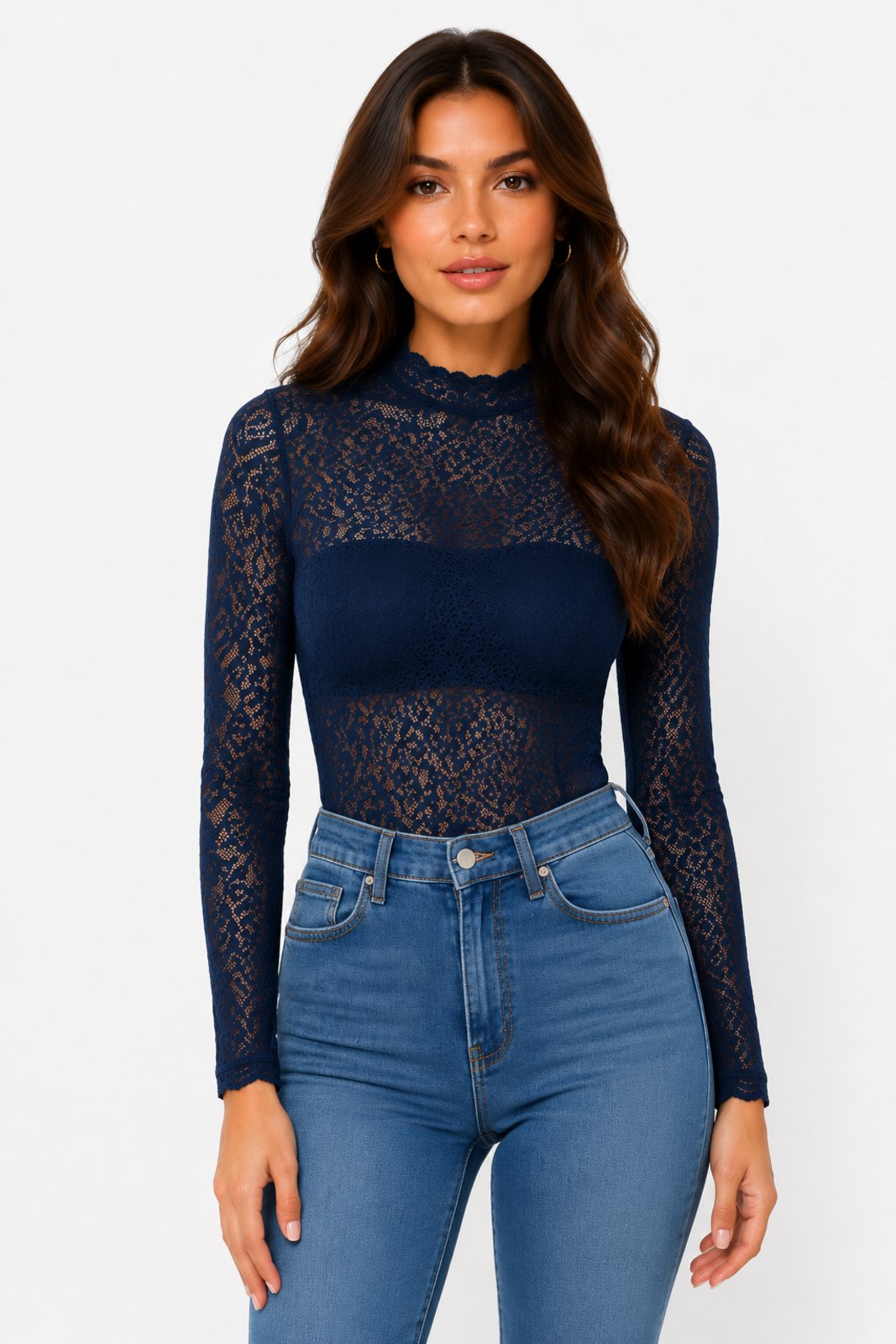 Body Feminino D Bell Outlet Fashion Renda Azul Marinho