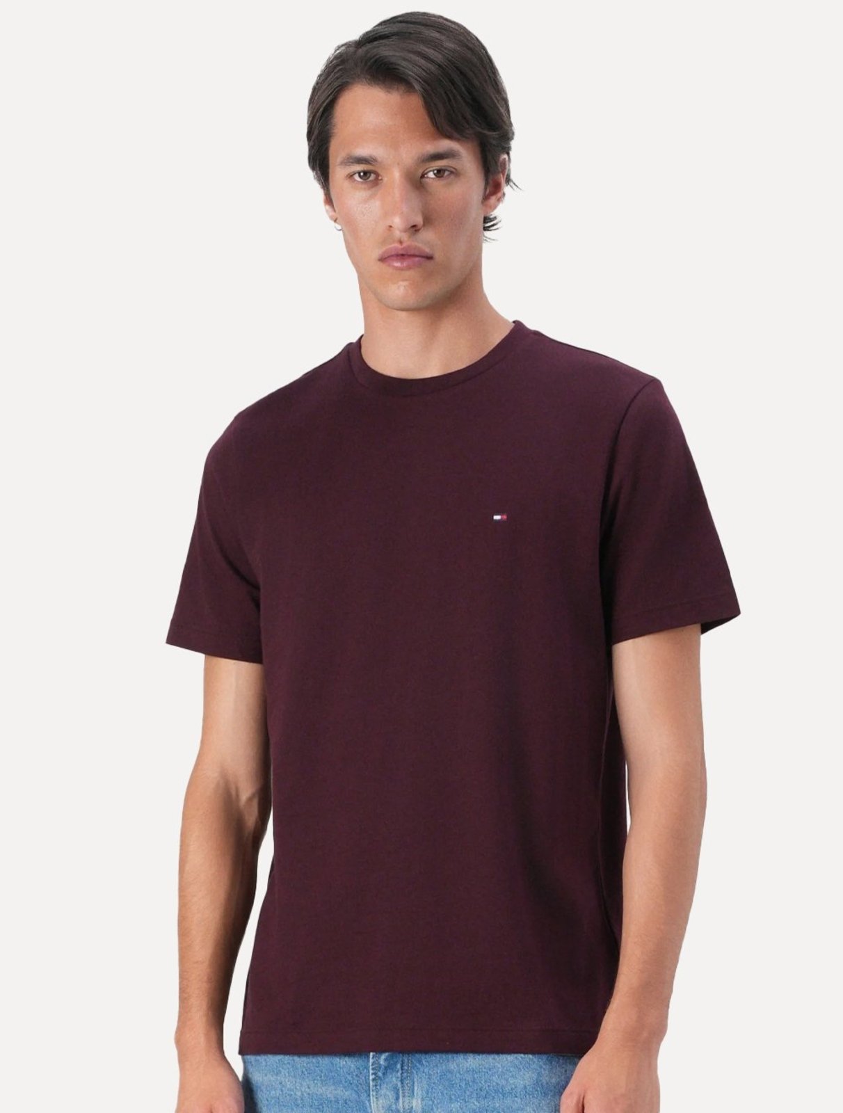 Camiseta Tommy Jeans Masculina Regular Jersey C-Neck Flag Vermelho Escuro