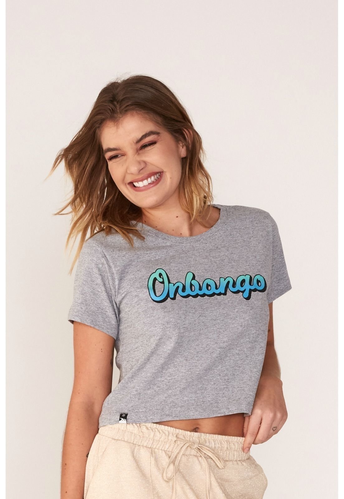 Cropped Onbongo Feminino Estampado Cinza Mescla