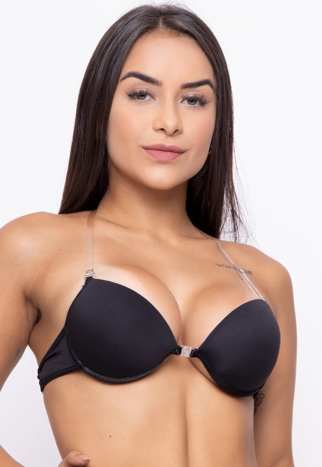 Sutiã Com Bojo Costa Nua e Alça de Silicone Feminino Removível Soutien Regulável Nude 127 Preto
