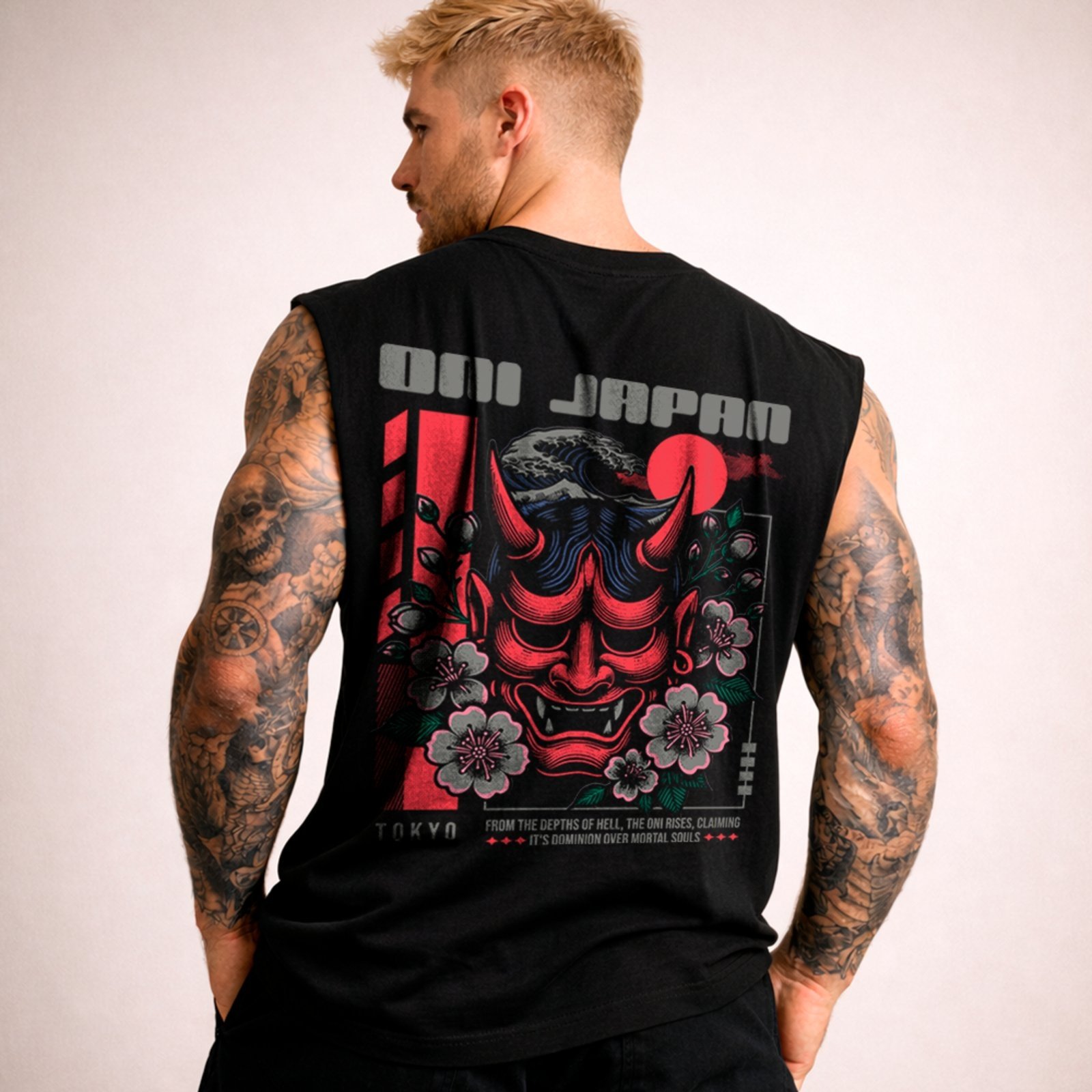 Camiseta Regata Machão Oni Japonês Tokyo Streetwear Preto