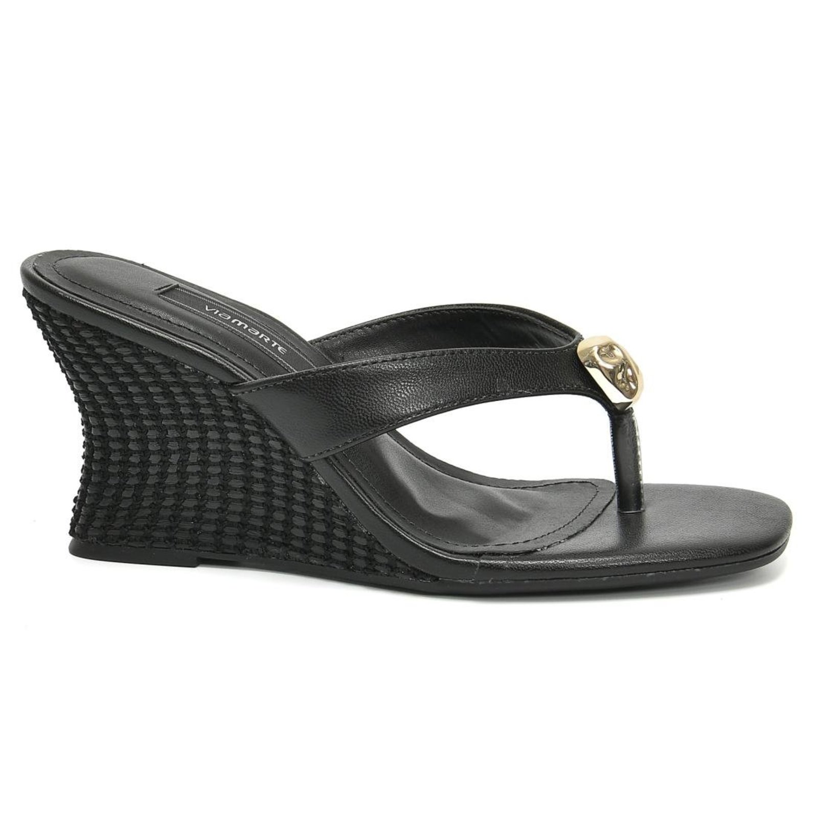 Tamanco Anabela Via Marte Tira Ornamentada Feminina Preto