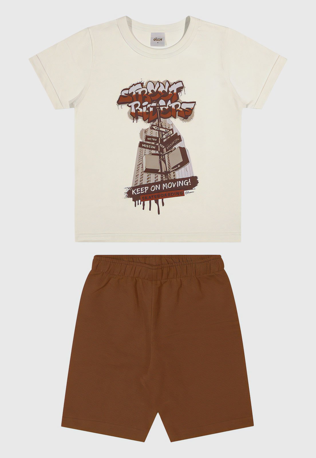 Infantil – Conjunto 2pçs Manga Curta Elian Camiseta E Bermuda Off-White