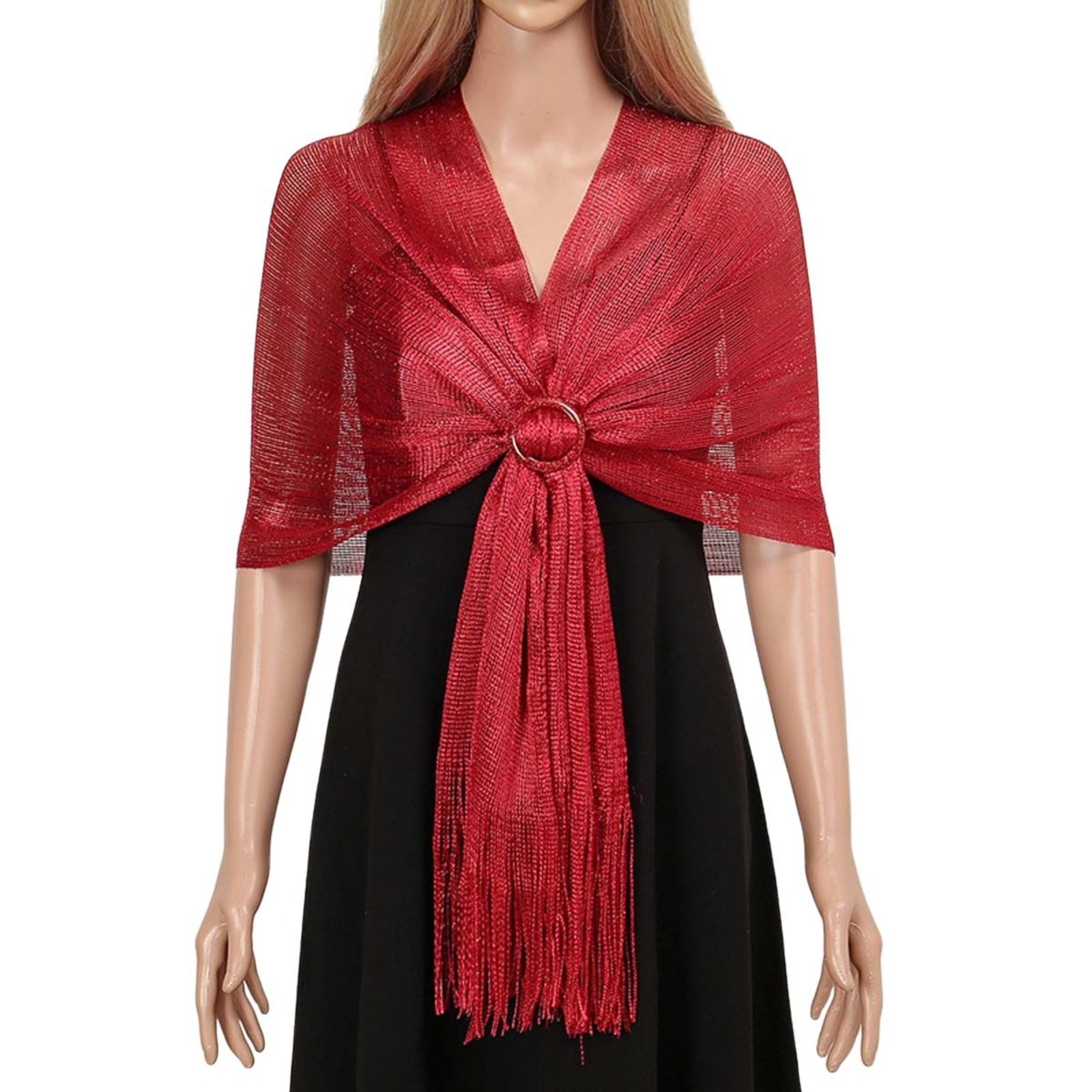 Echarpe Lenço Xale Brilhante Estampado Festas Vermelho – Vermelho