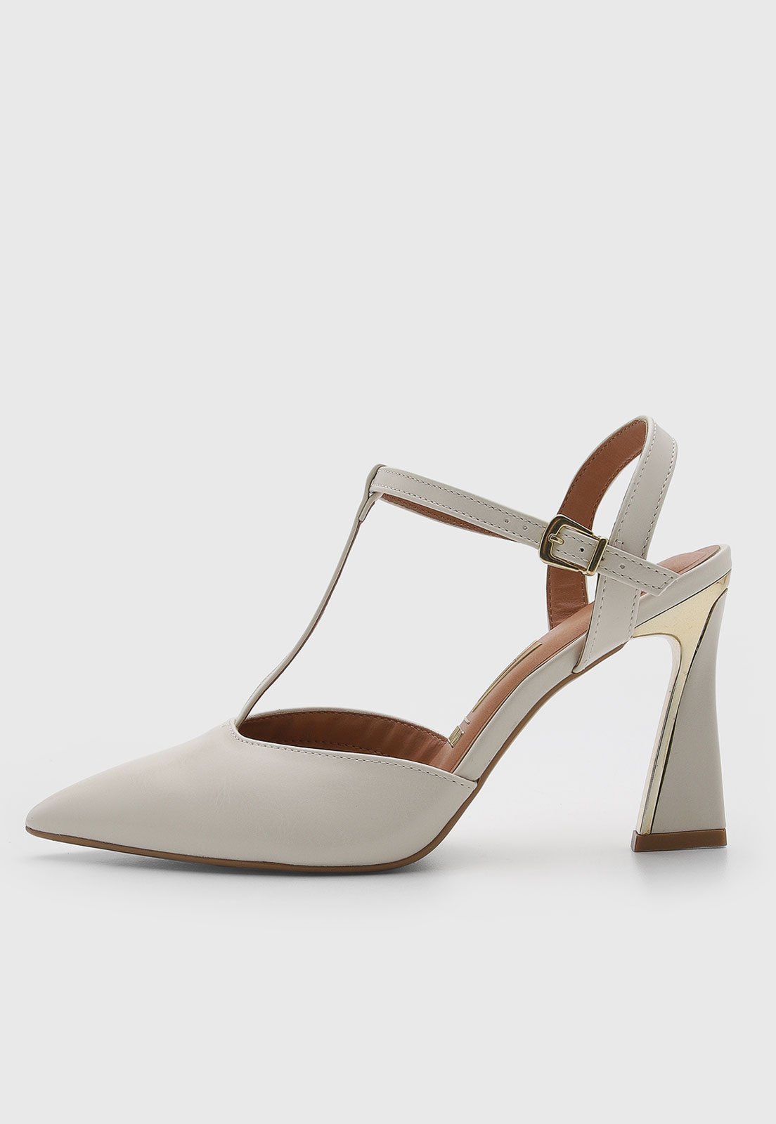 Scarpin Feminino Vizzano Salto Alto Fivela Off-White
