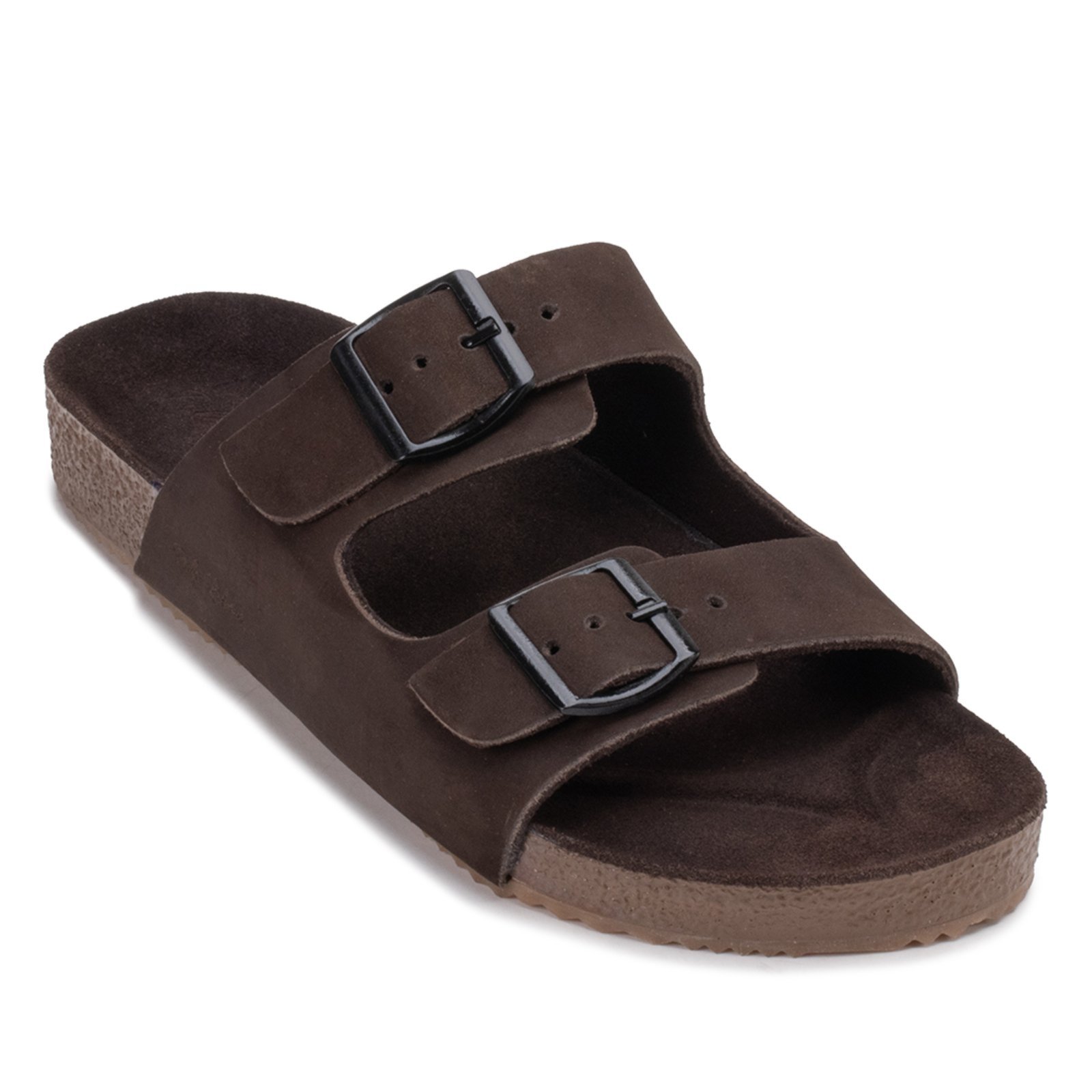 Chinelo Slide Masculino Fivela Ajustável em Couro Nobre Marrom