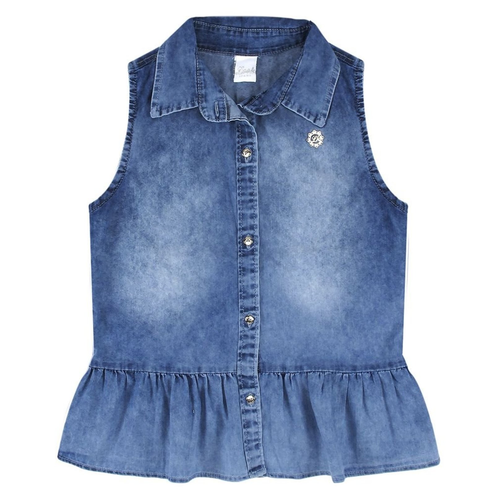 Infantil - Camisa Juvenil Look Jeans Babado Jeans