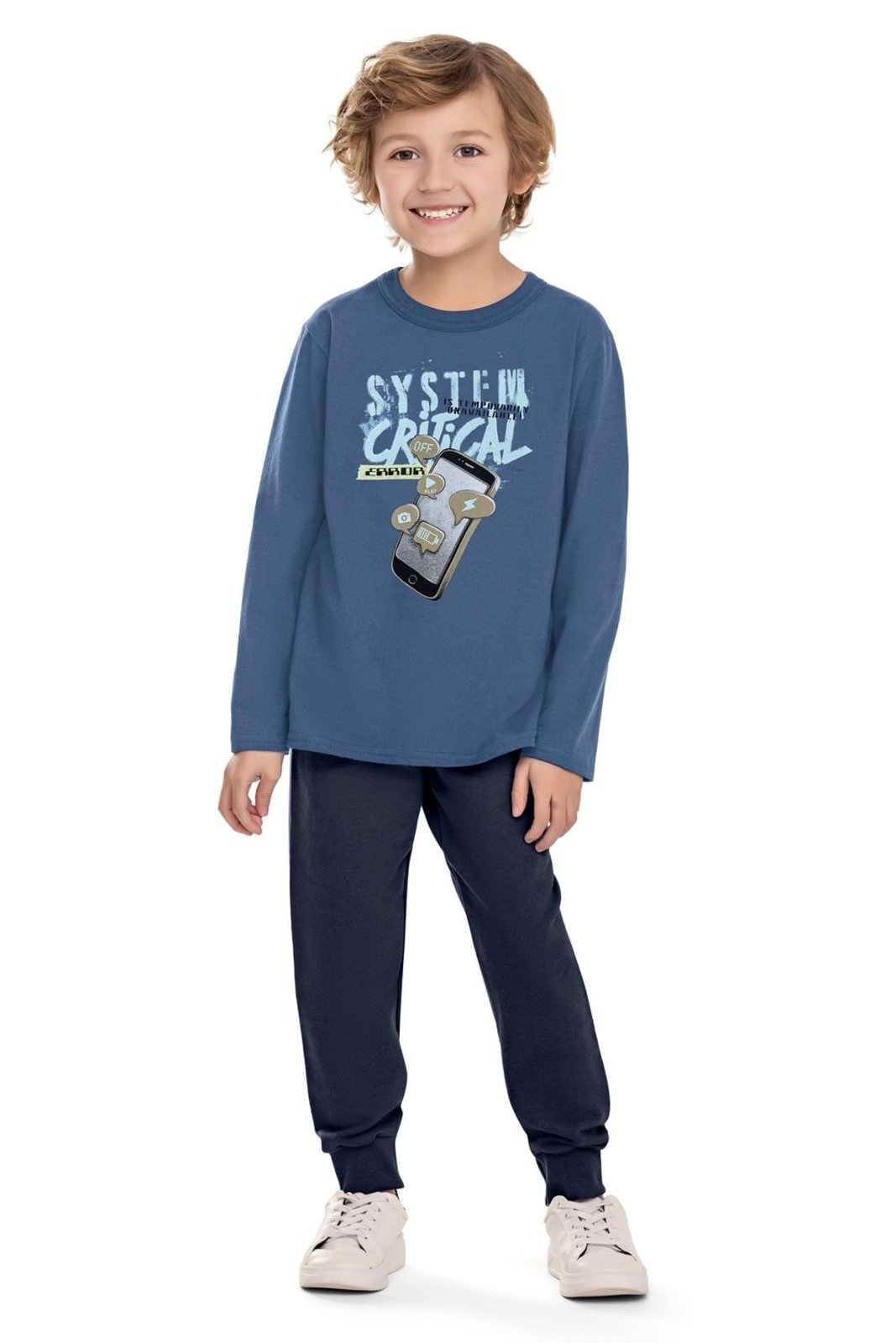 Infantil - Conjunto Longo Menino Estampado Elian Azul