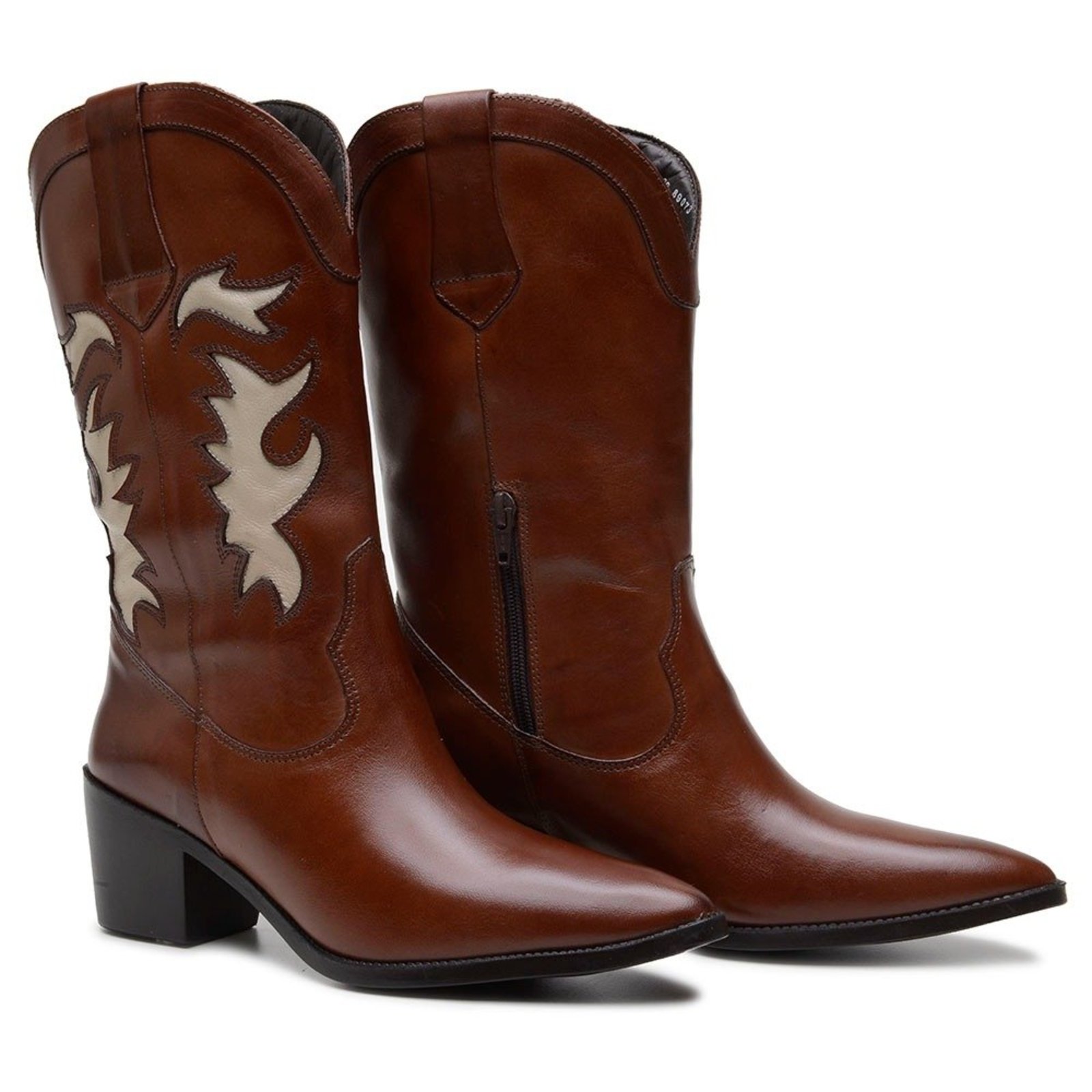 Bota Feminina Western Anna Andrade Texana Em Couro Bico Fino Antiderrapante Country Marrom