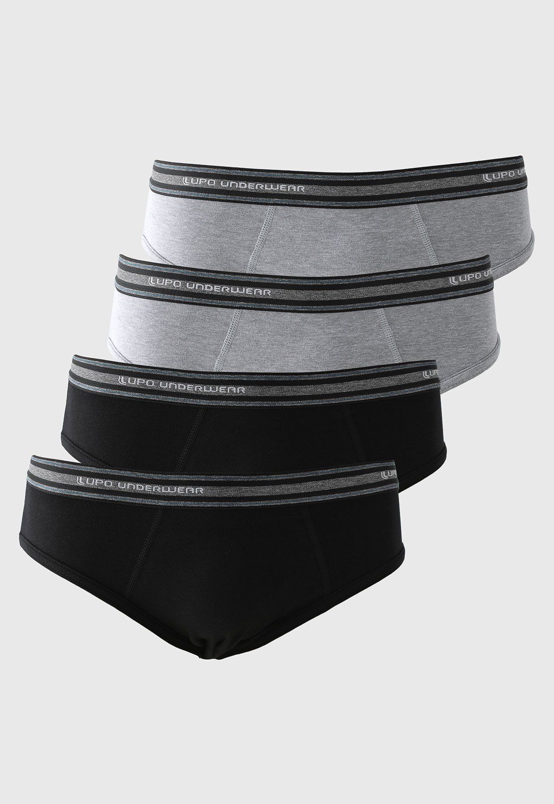 Kit 4pçs Cueca Lupo Slip Logo Preta