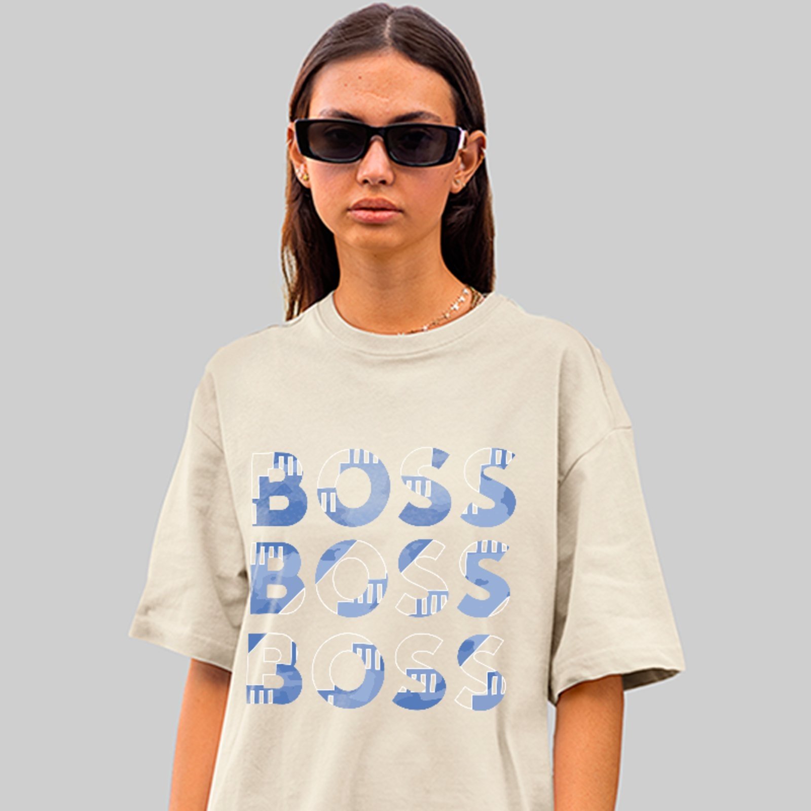 Camiseta Oversized Boss Pattern Style Fashion Hype Off White